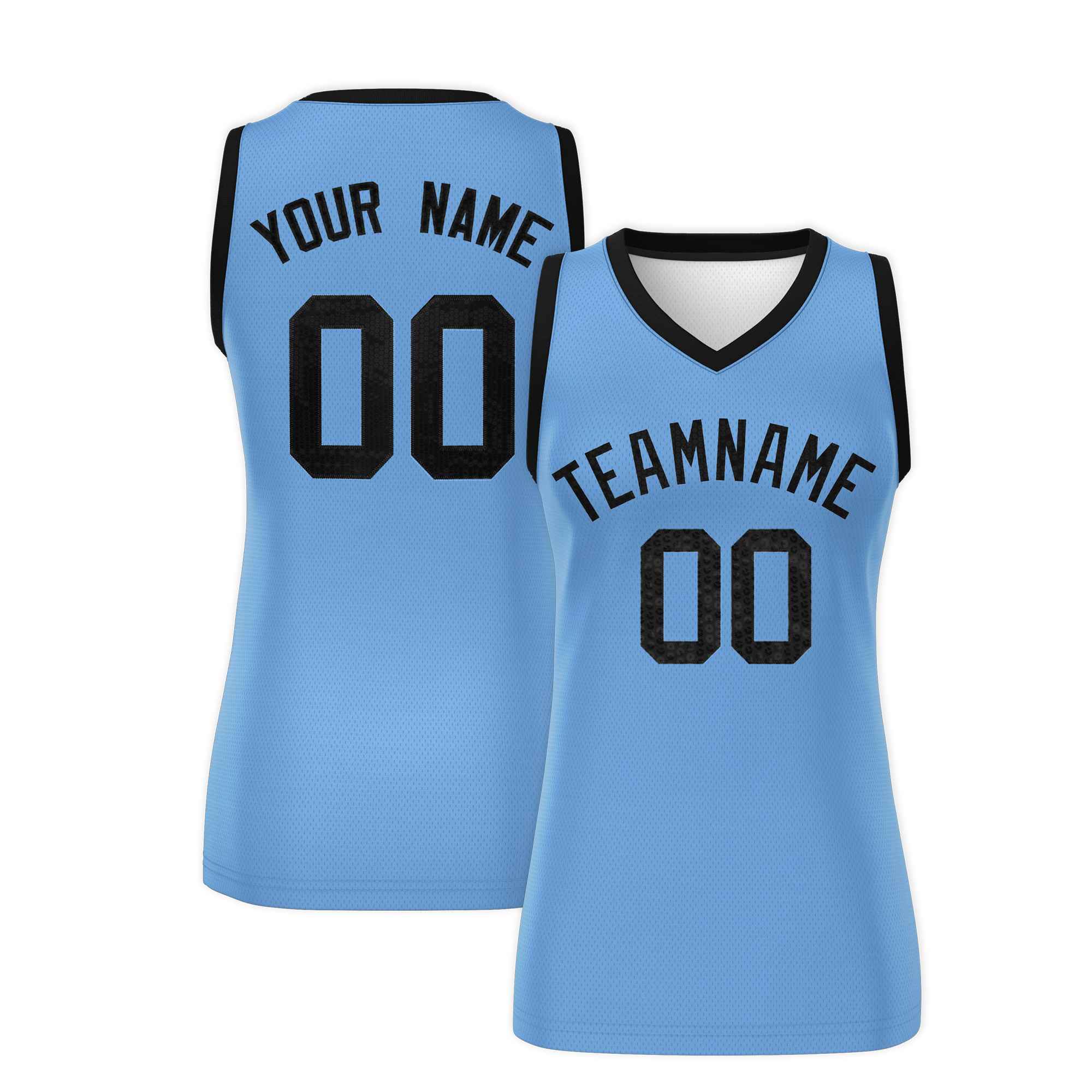 Custom Light Blue Black Women Basketball Jersey Dress