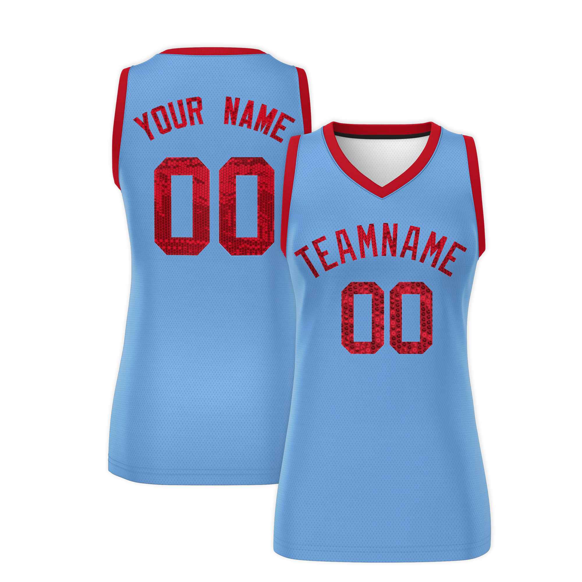 Custom Light Blue Red Women Basketball Jersey Dress