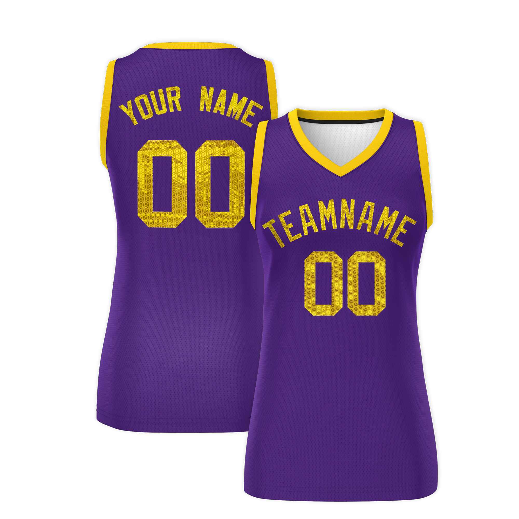 Custom Purple Gold Women Basketball Jersey Dress