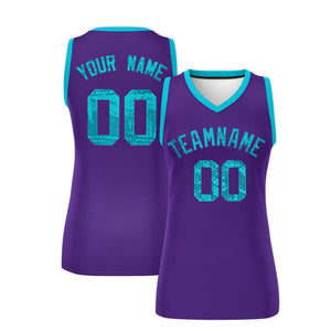 Custom Purple Sky Blue Women Basketball Jersey Dress