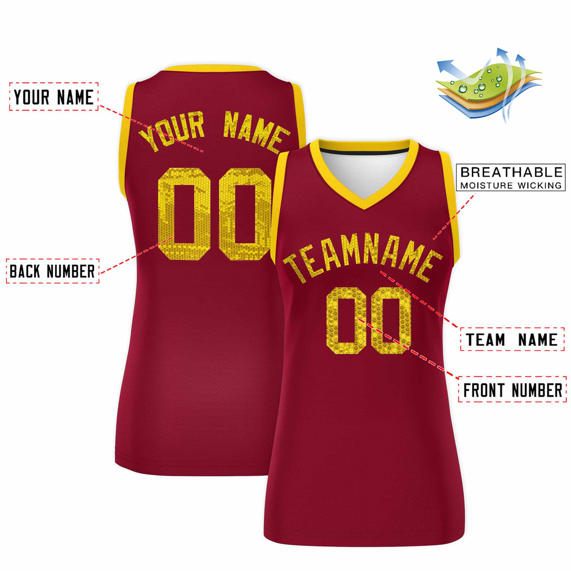 Custom Crimson Gold Women Basketball Jersey Dress