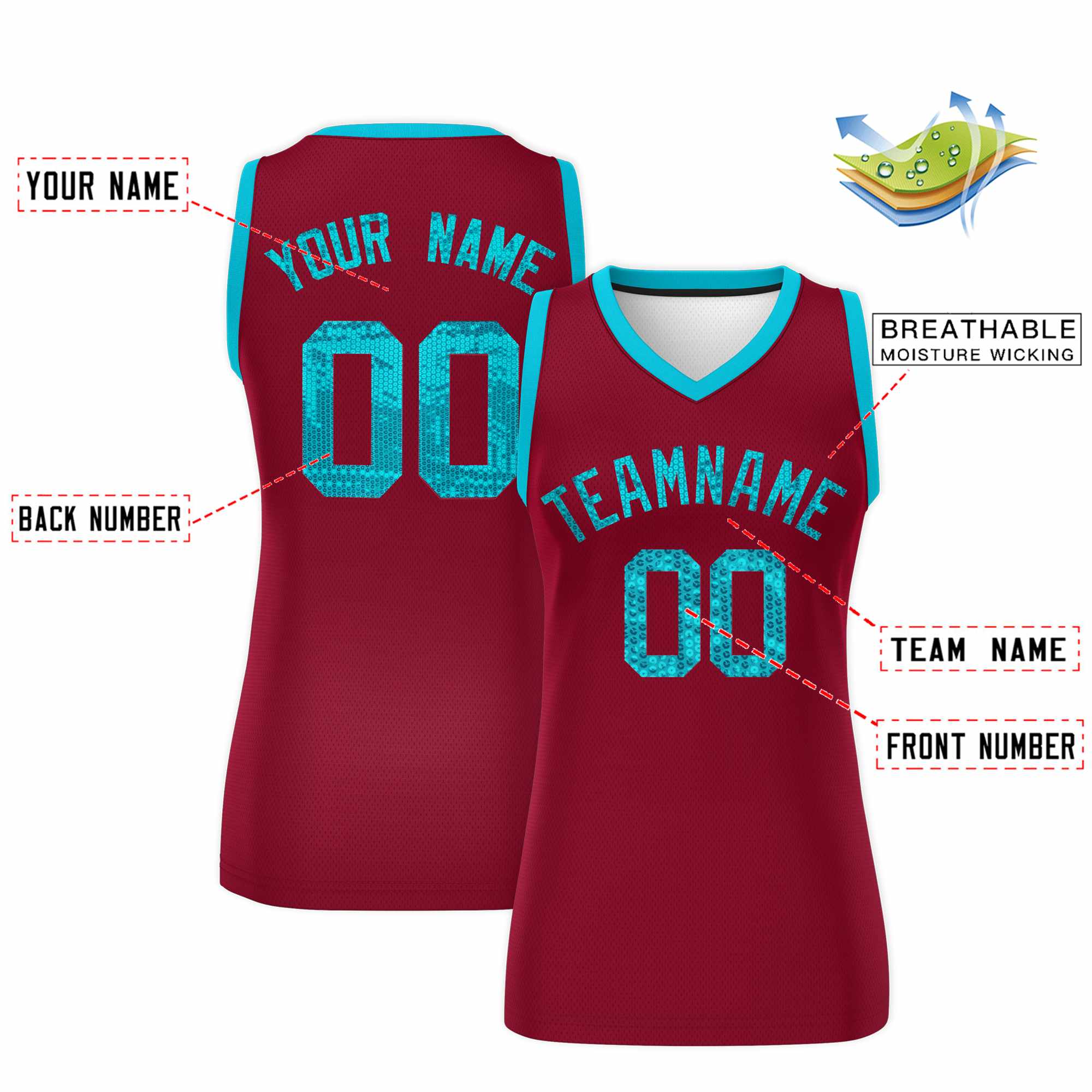 Custom Crimson Sky Blue Women Basketball Jersey Dress