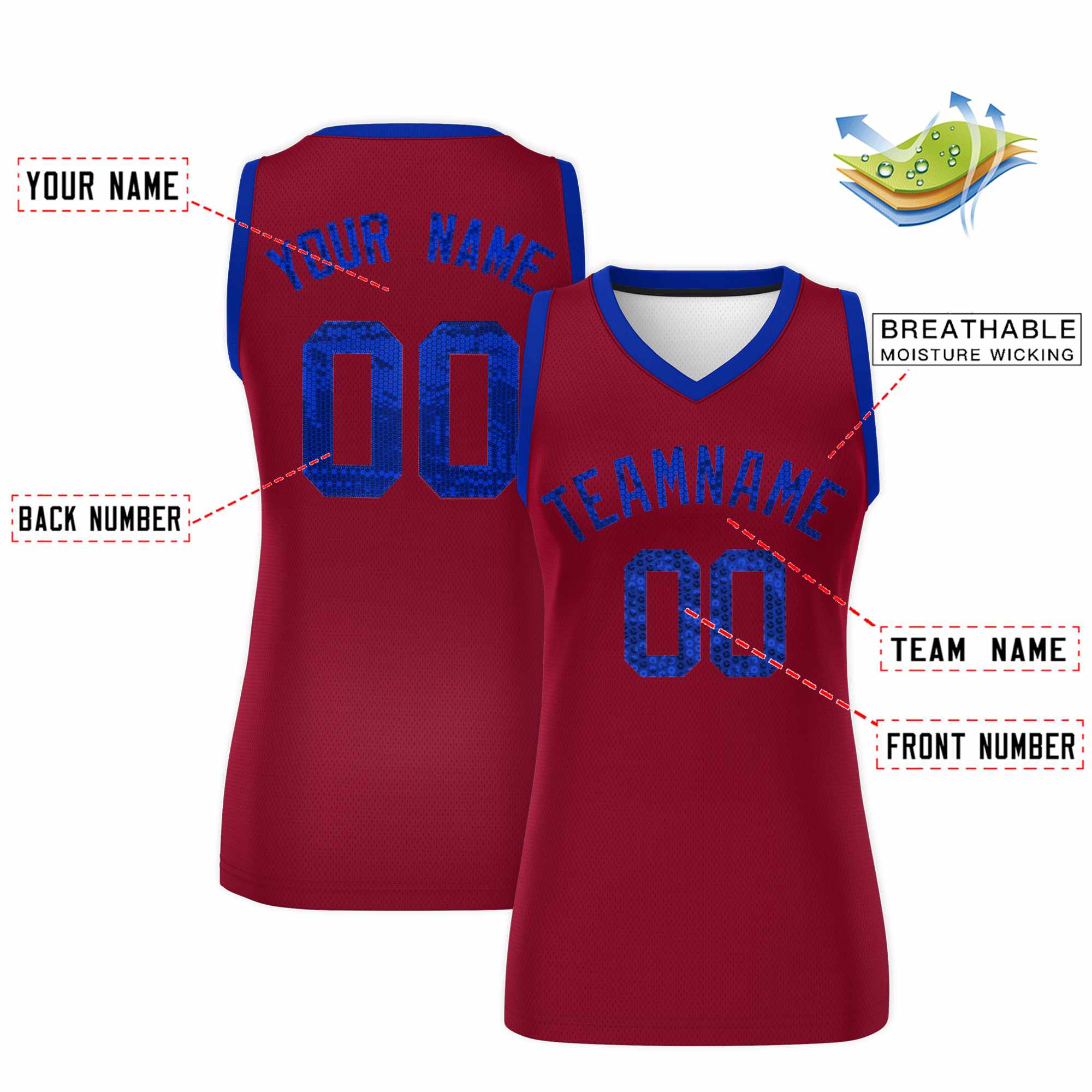 Custom Crimson Royal Women Basketball Jersey Dress