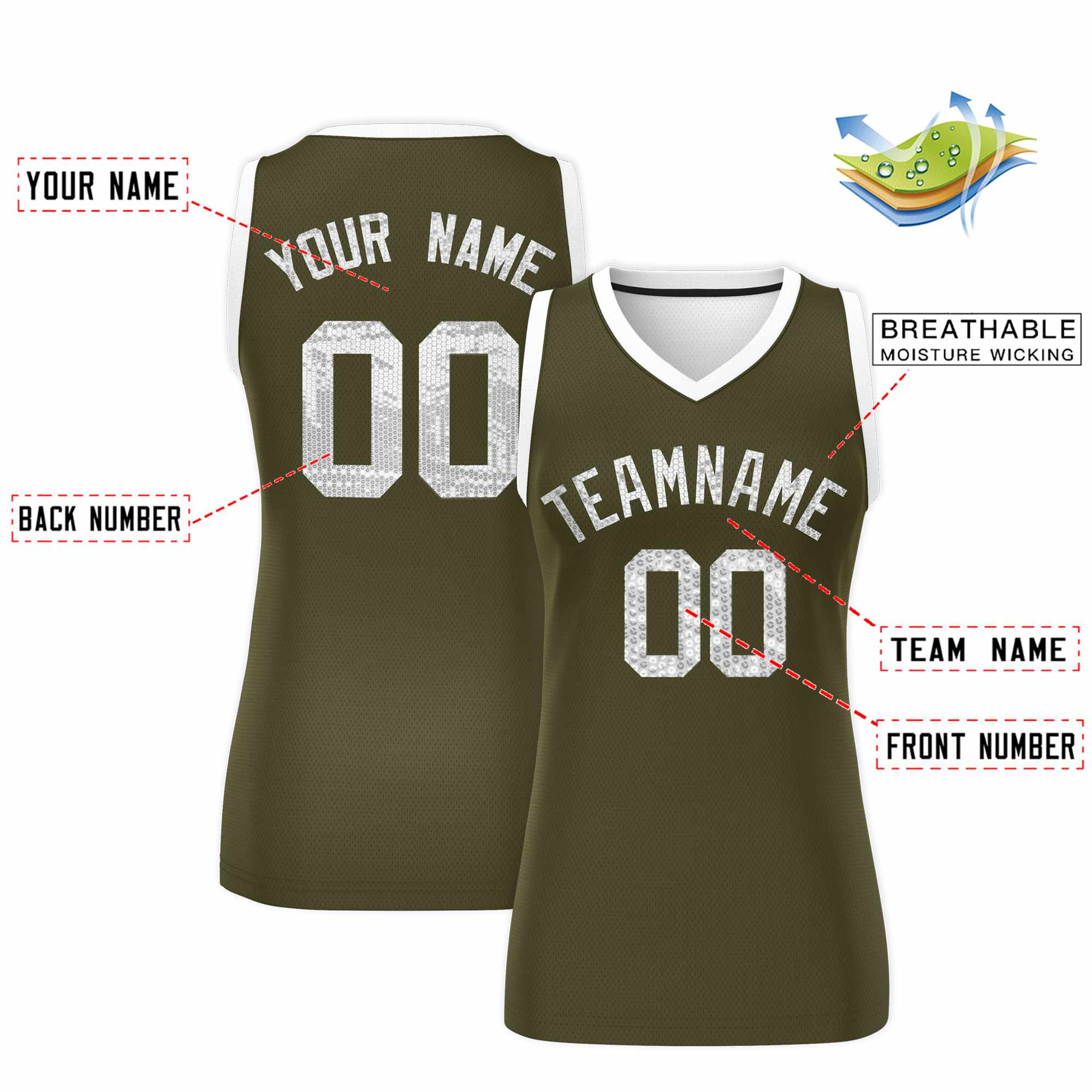 Custom Olive White Women Basketball Jersey Dress