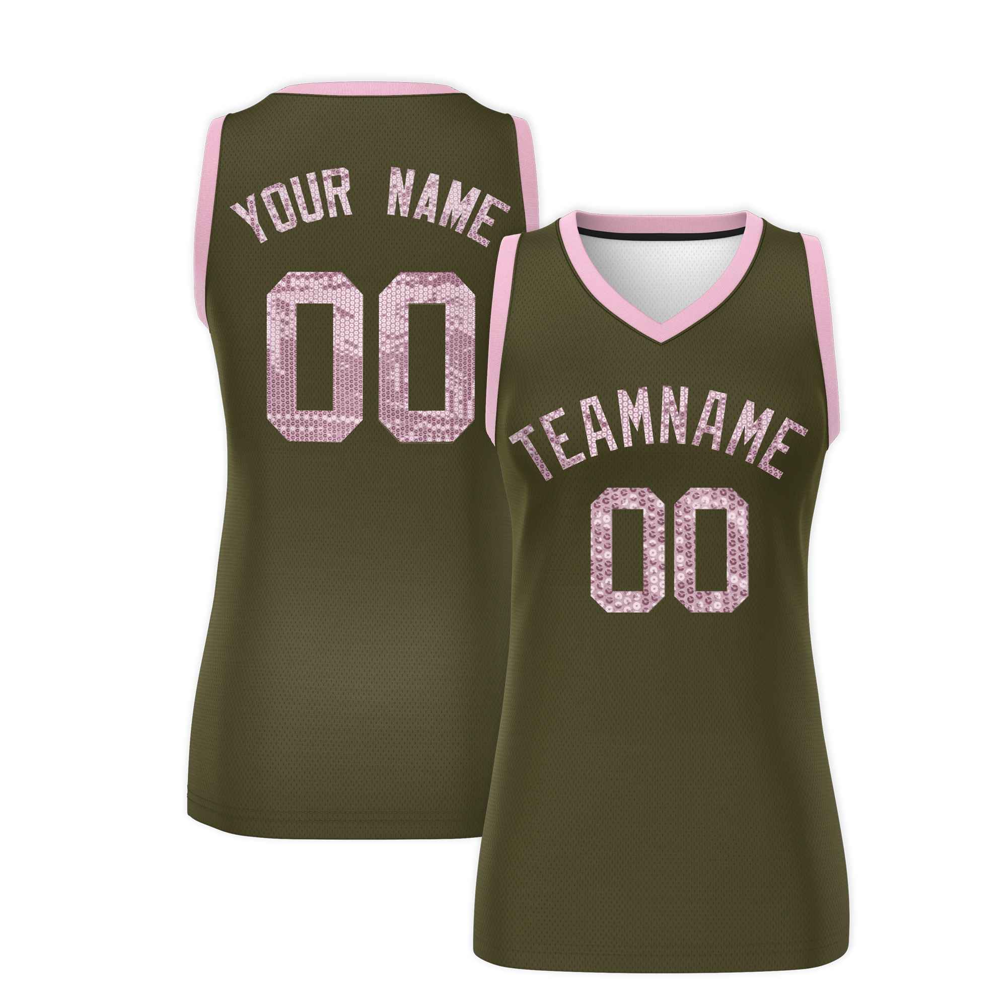 Custom Olive Light Pink Women Basketball Jersey Dress