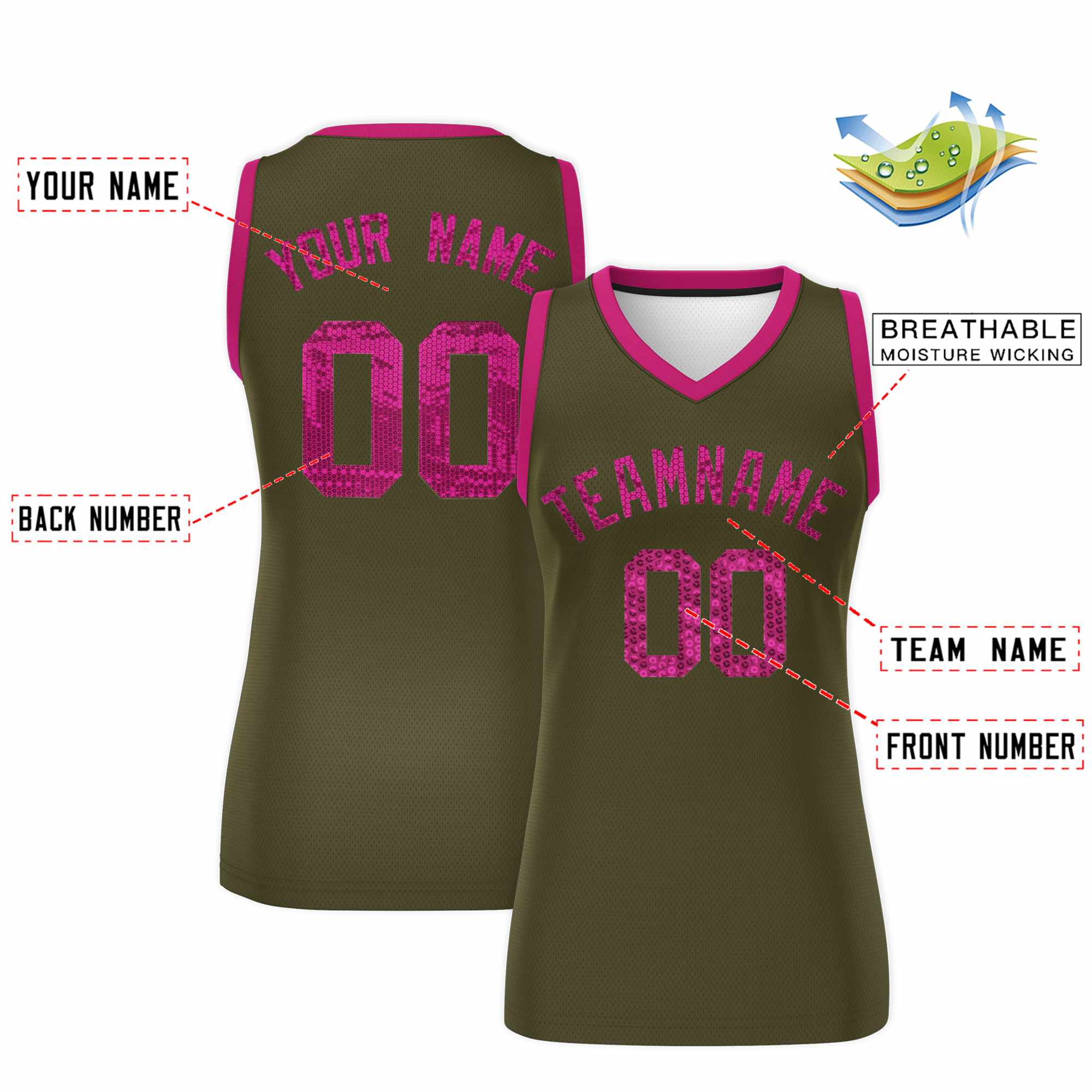 Custom Olive Pink Women Basketball Jersey Dress