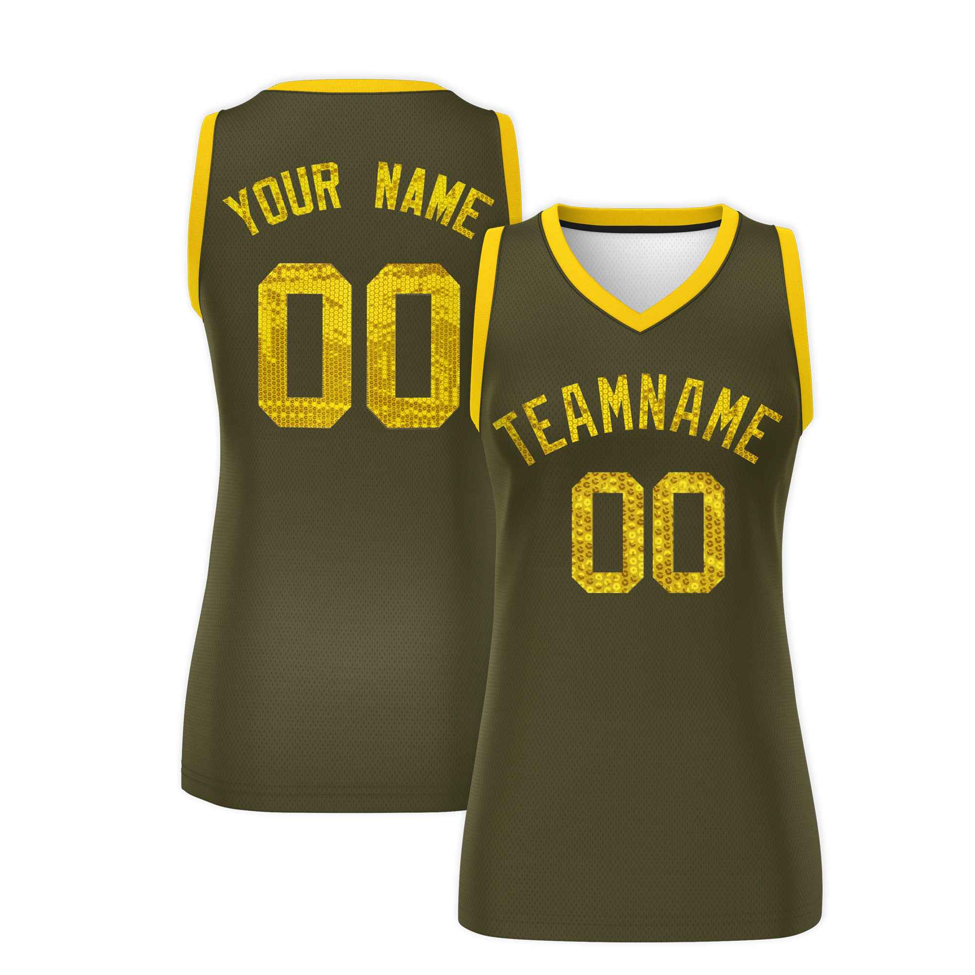 Custom Olive Gold Women Basketball Jersey Dress