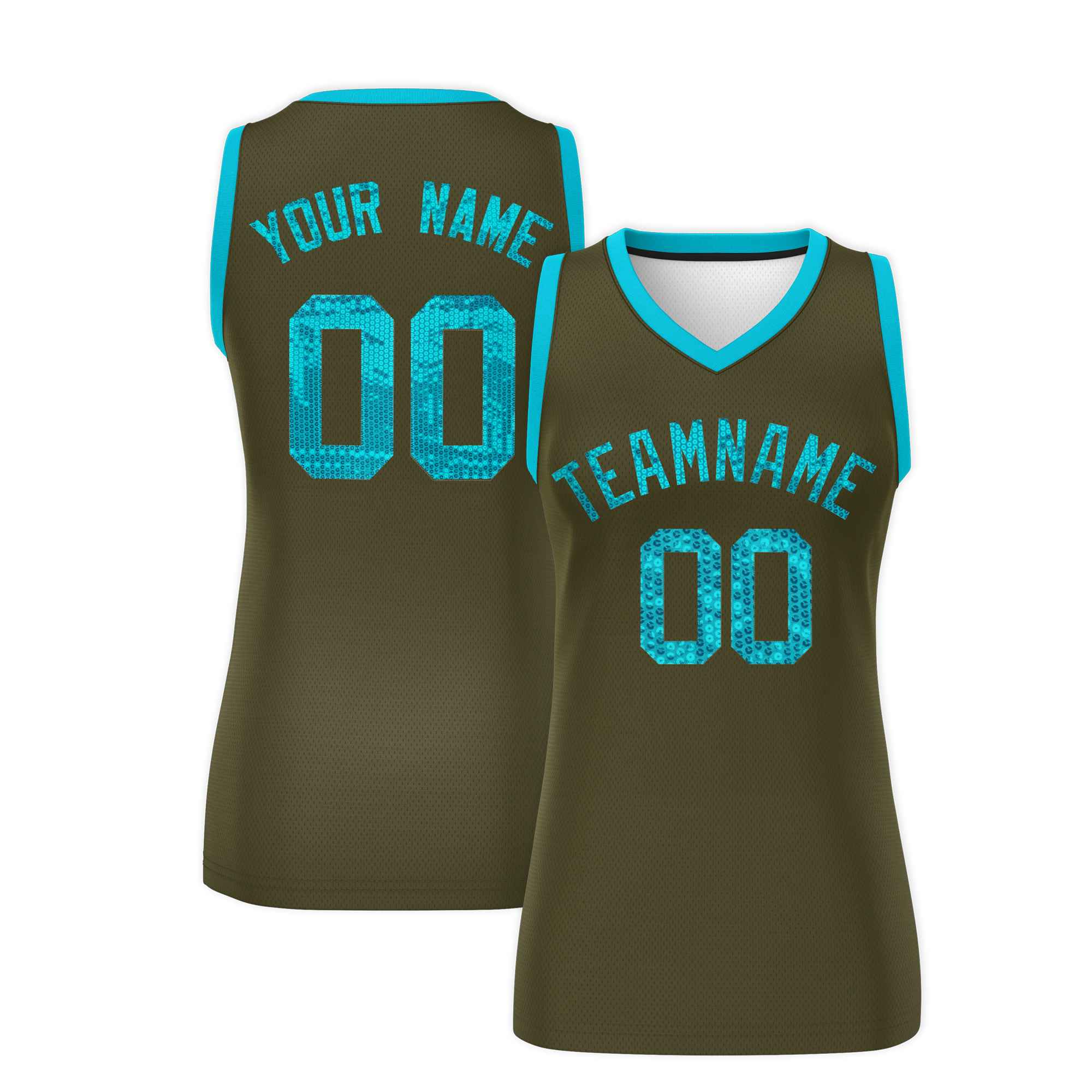 Custom Olive Sky Blue Women Basketball Jersey Dress