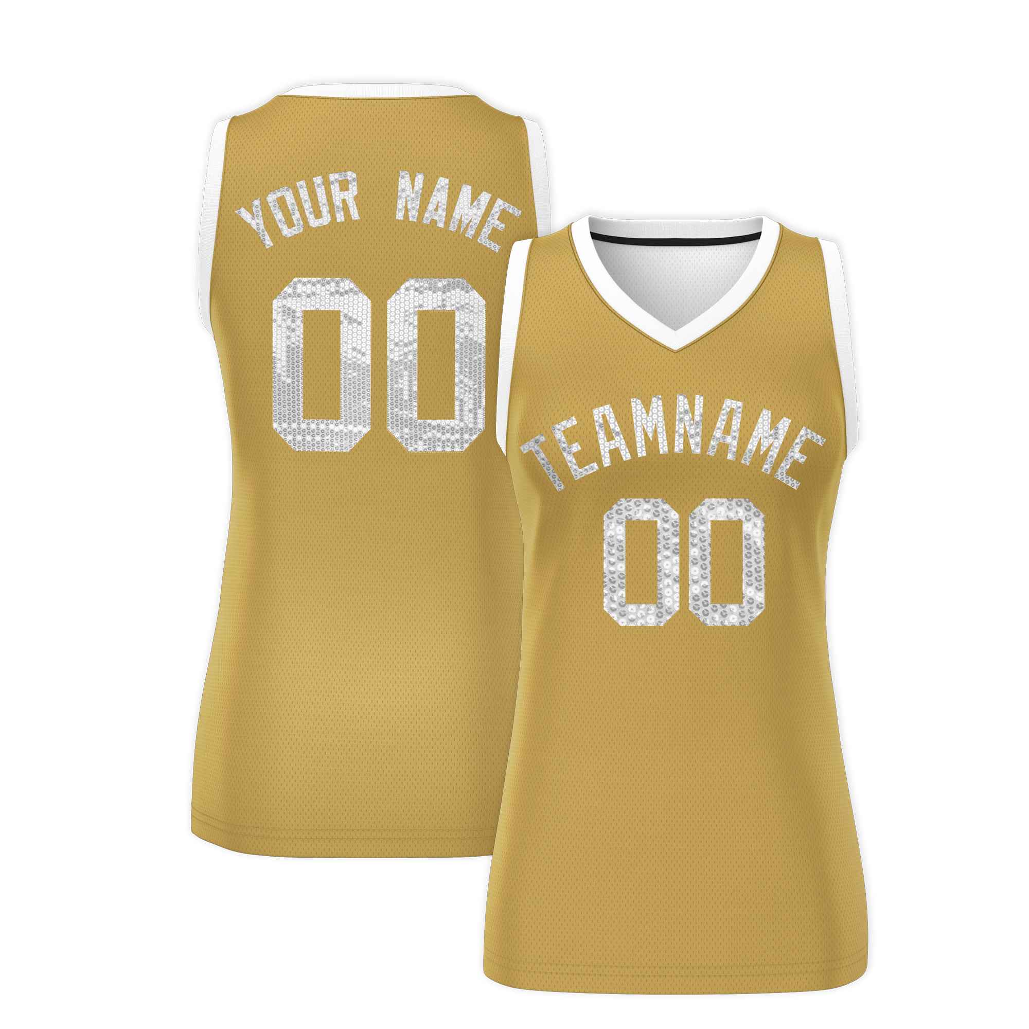 Custom Old Gold White Women Basketball Jersey Dress