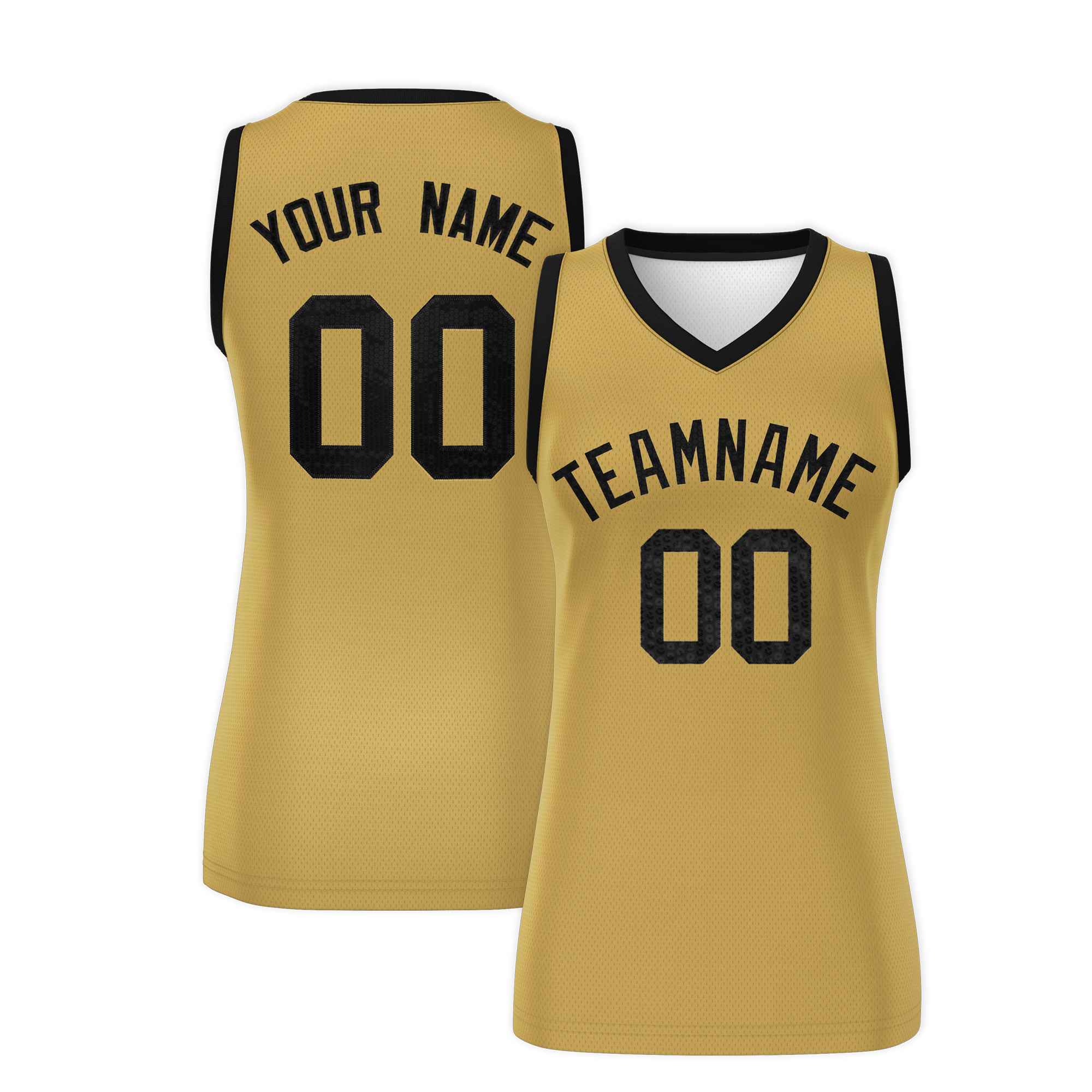 Custom Old Gold Black Women Basketball Jersey Dress