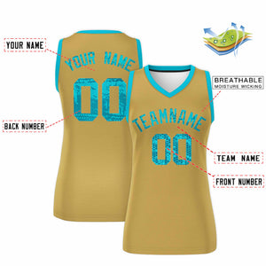 Custom Old Gold Sky Blue Women Basketball Jersey Dress