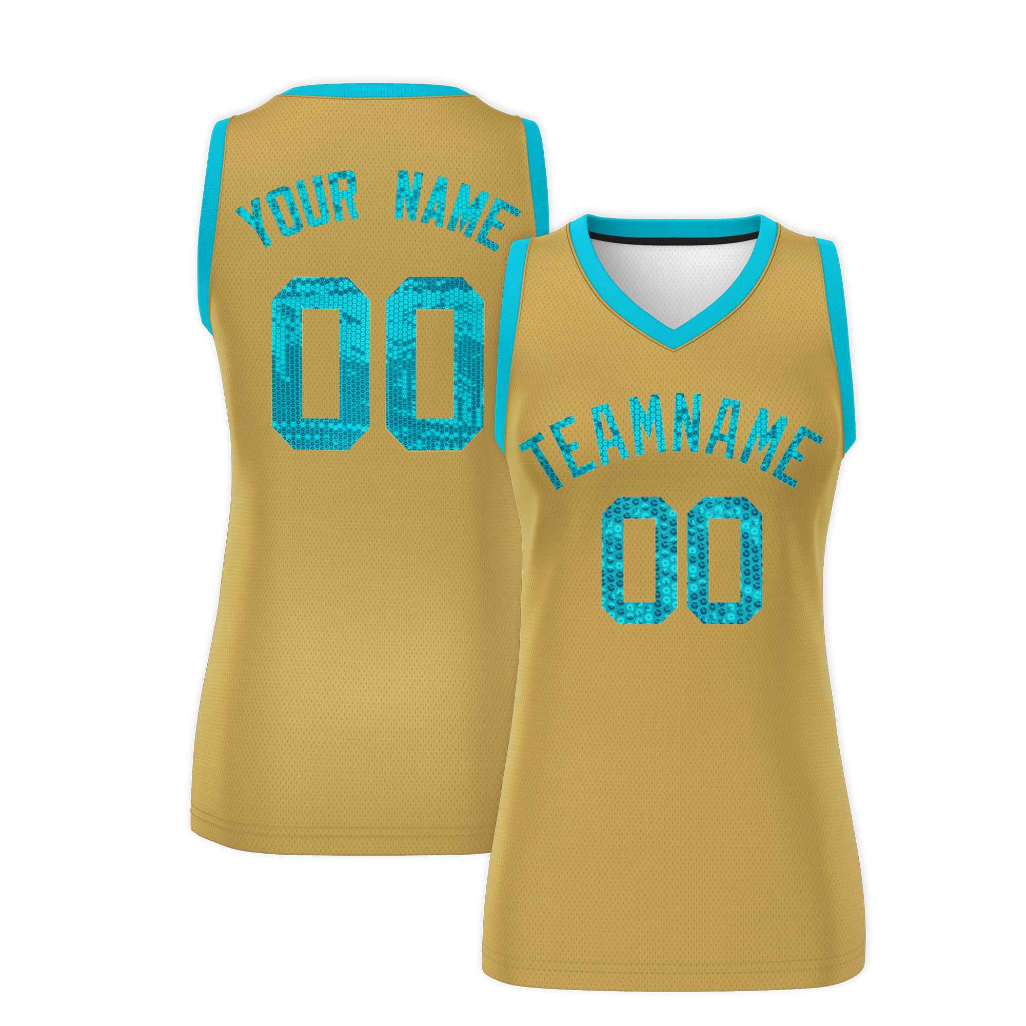 Custom Old Gold Sky Blue Women Basketball Jersey Dress