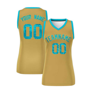 Custom Old Gold Sky Blue Women Basketball Jersey Dress