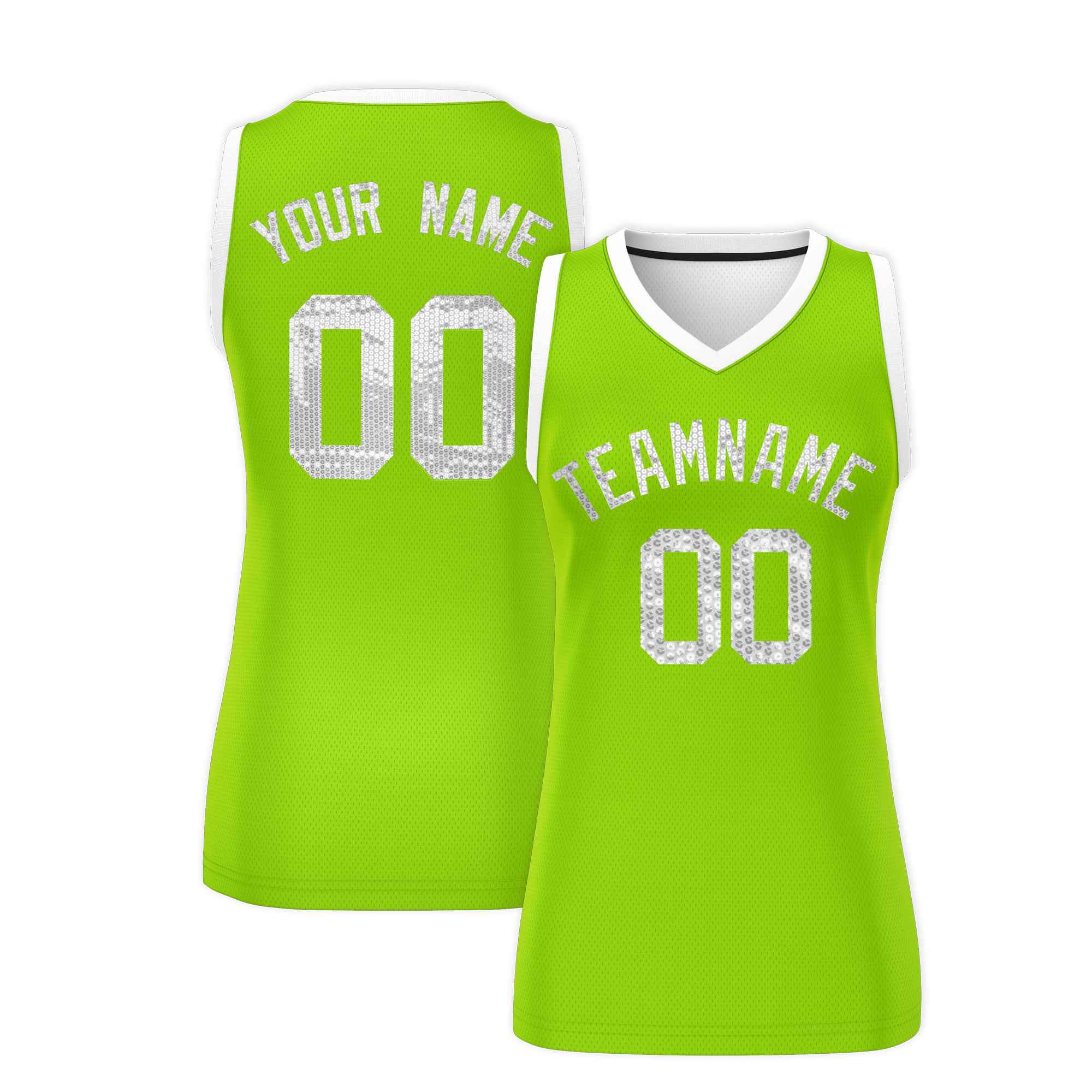 Custom Neon Green White Women Basketball Jersey Dress