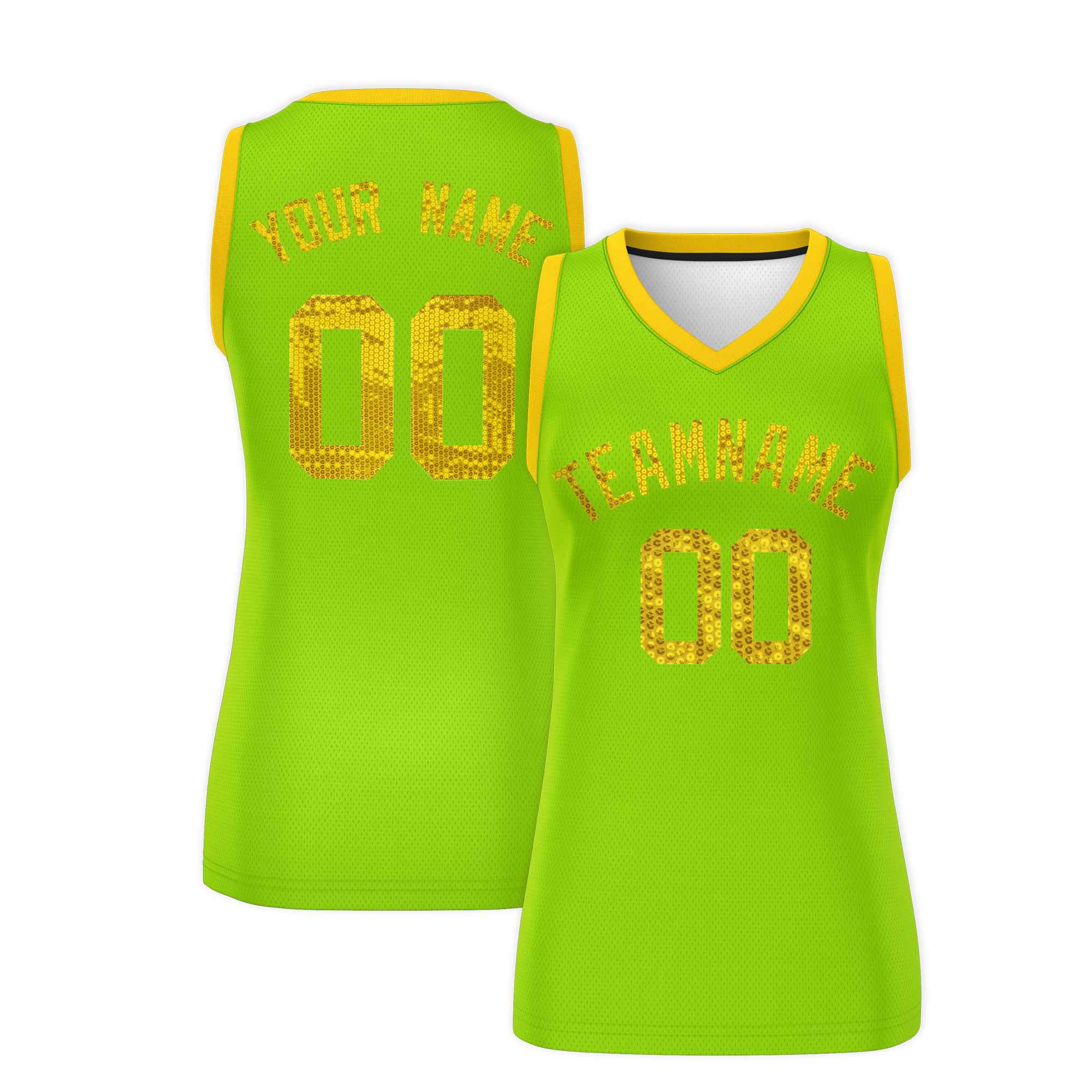 Custom Neon Green Gold Women Basketball Jersey Dress