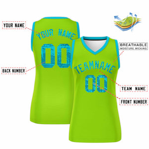 Custom Neon Green Sky Blue Women Basketball Jersey Dress