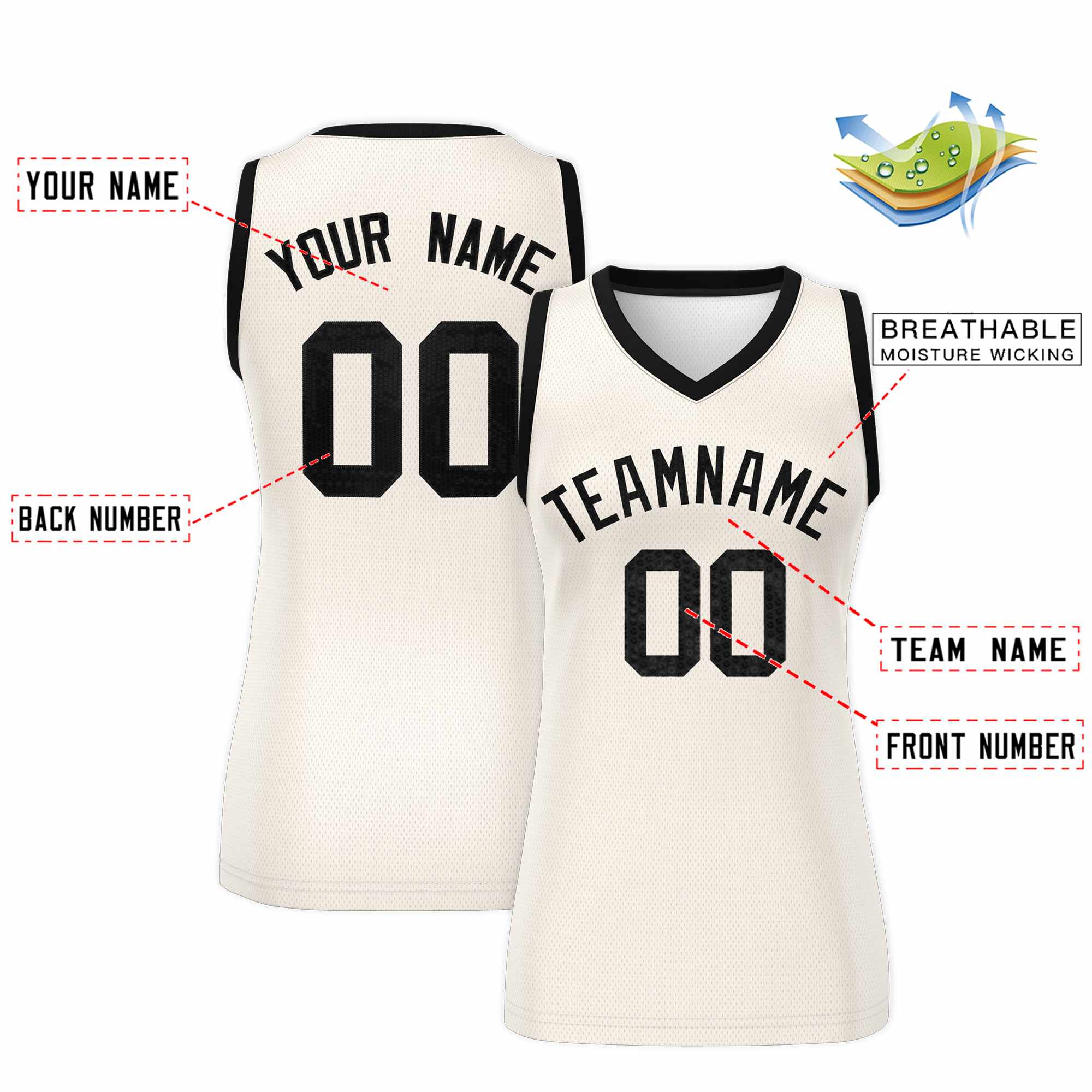 Custom Cream Black Women Basketball Jersey Dress