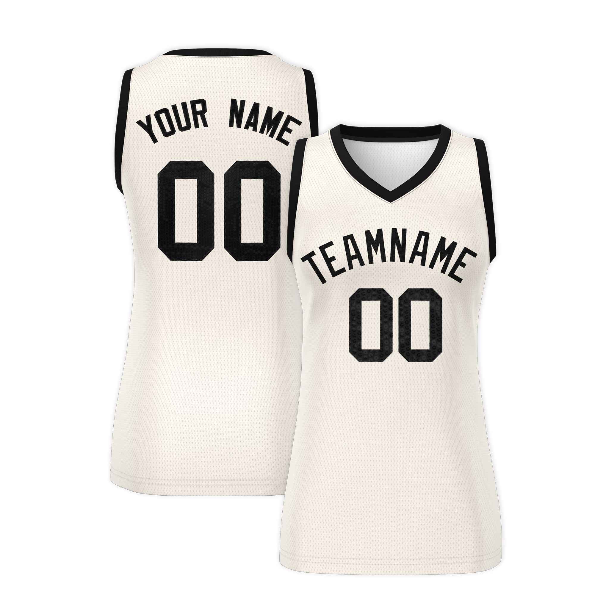 Custom Cream Black Women Basketball Jersey Dress