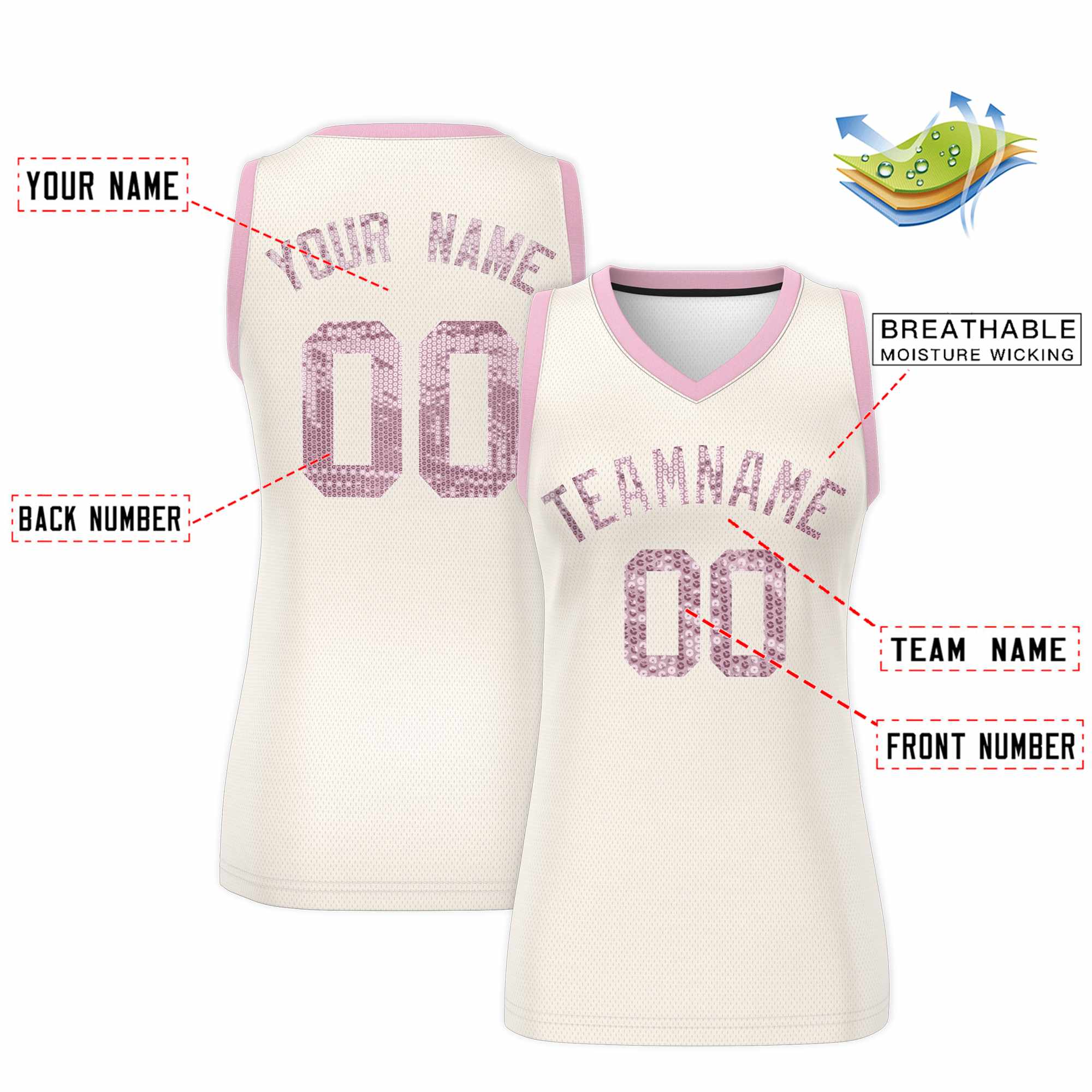 Custom Cream Light Pink Women Basketball Jersey Dress