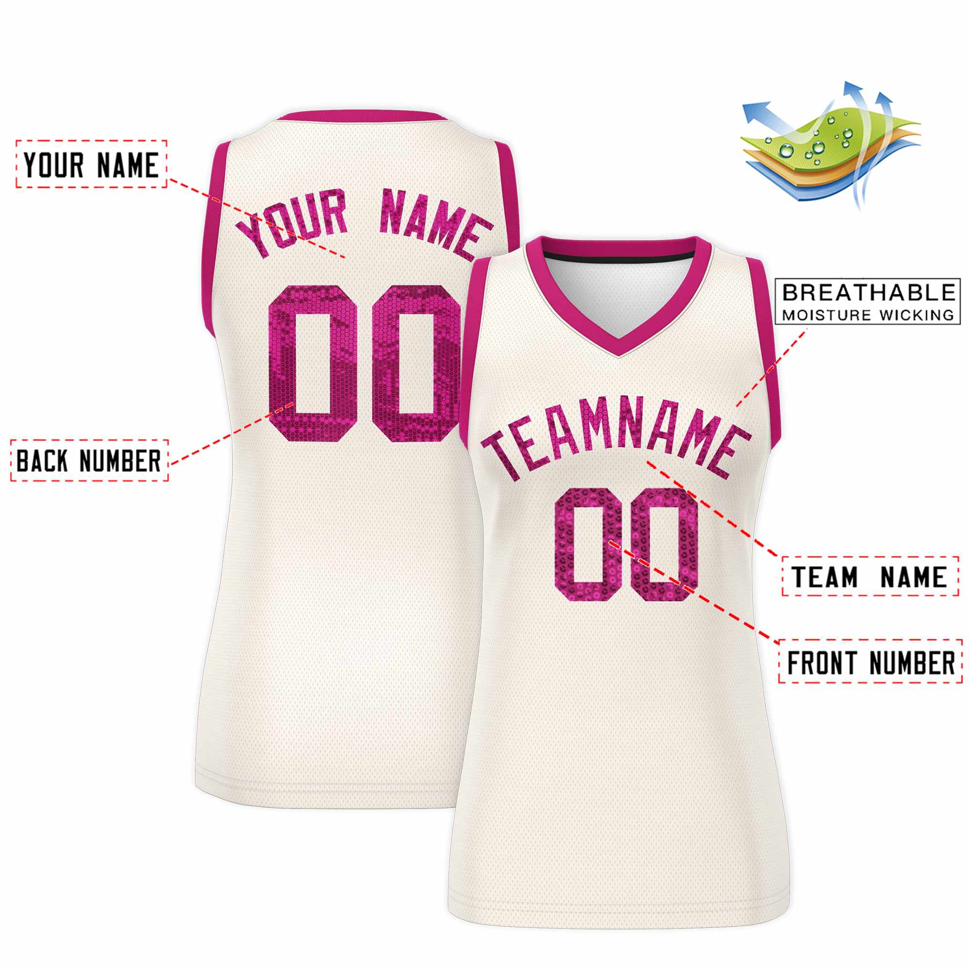 Custom Cream Pink Women Basketball Jersey Dress