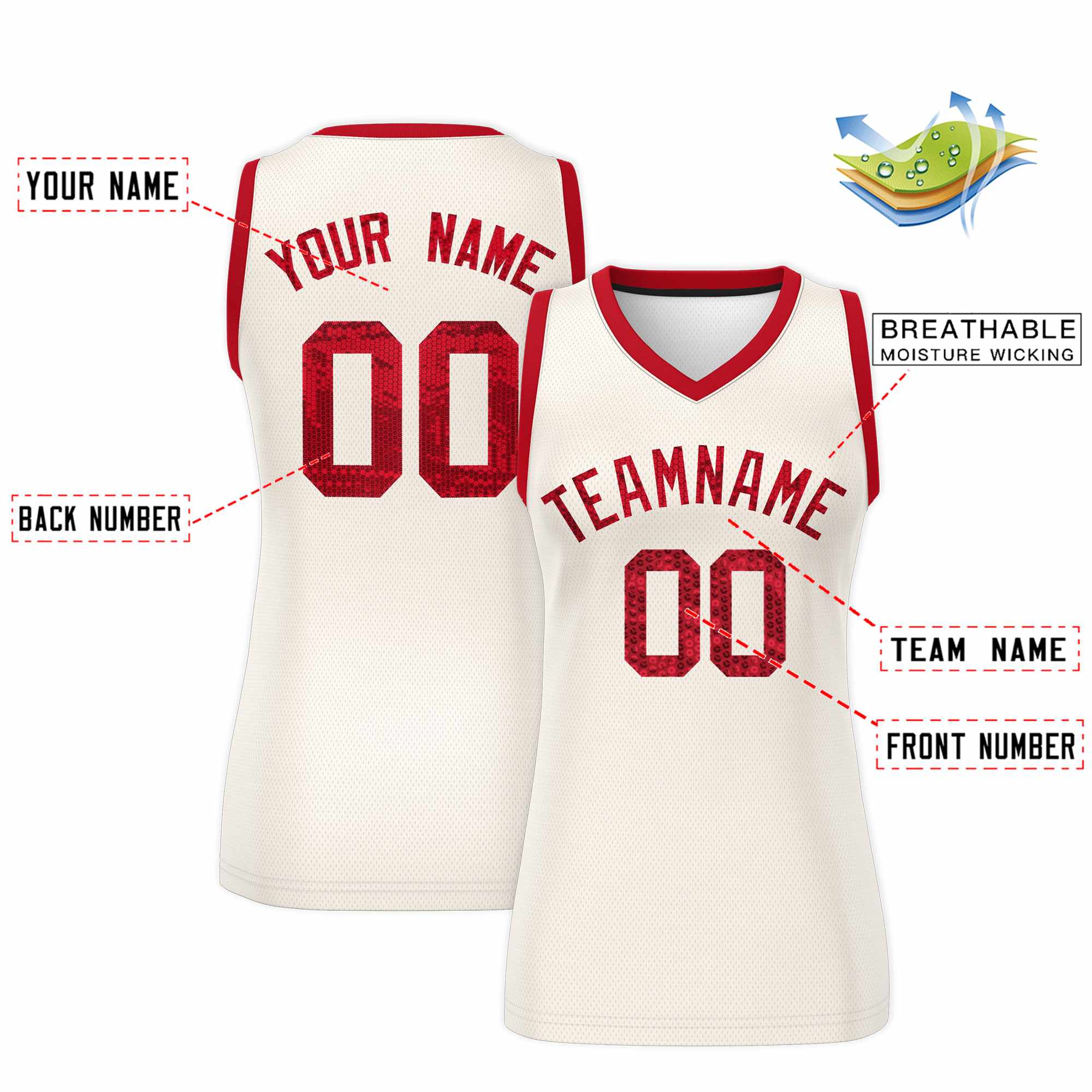 Custom Cream Red Women Basketball Jersey Dress