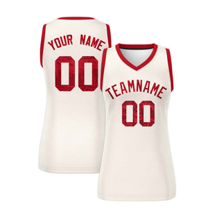 Custom Cream Red Women Basketball Jersey Dress