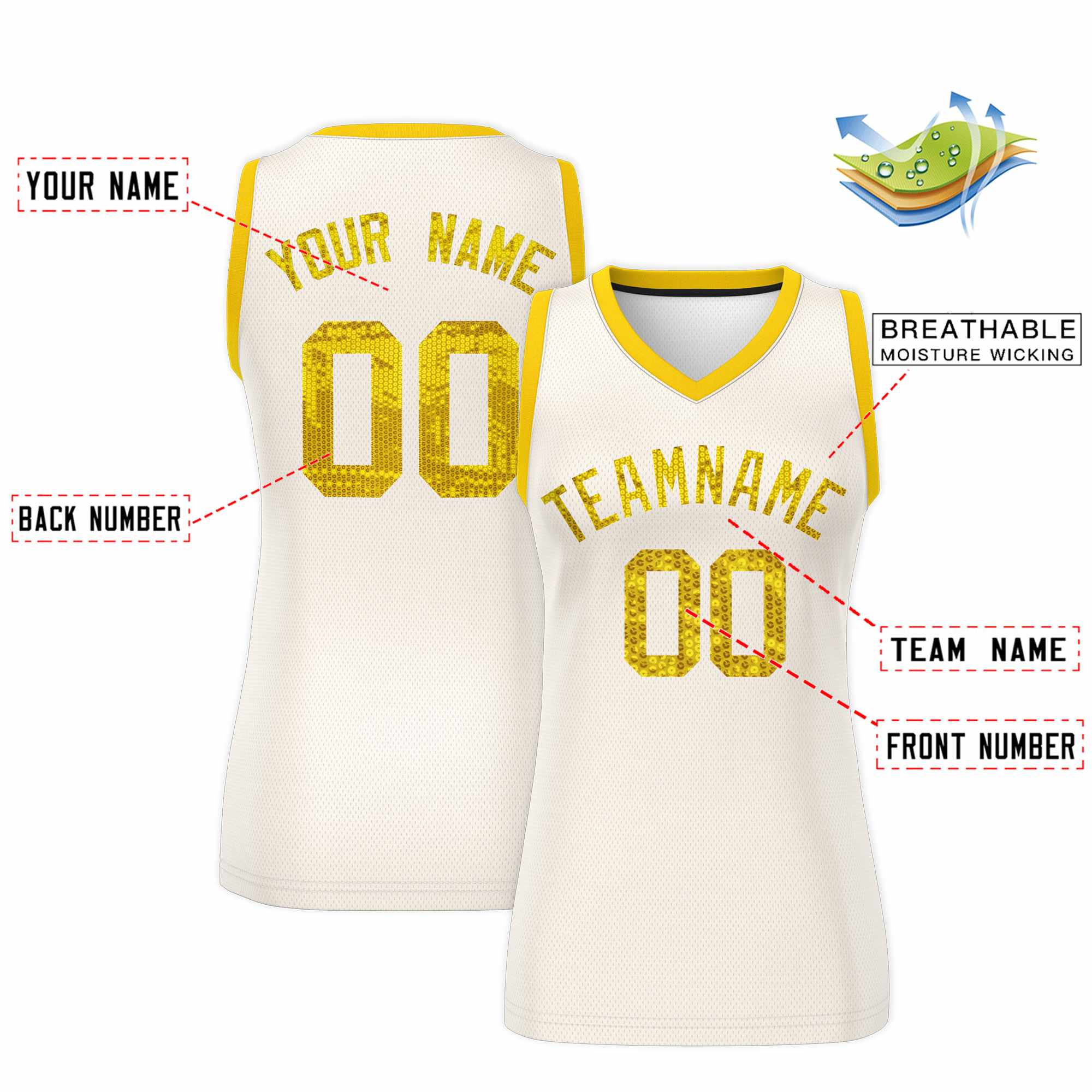 Custom Cream Gold Women Basketball Jersey Dress