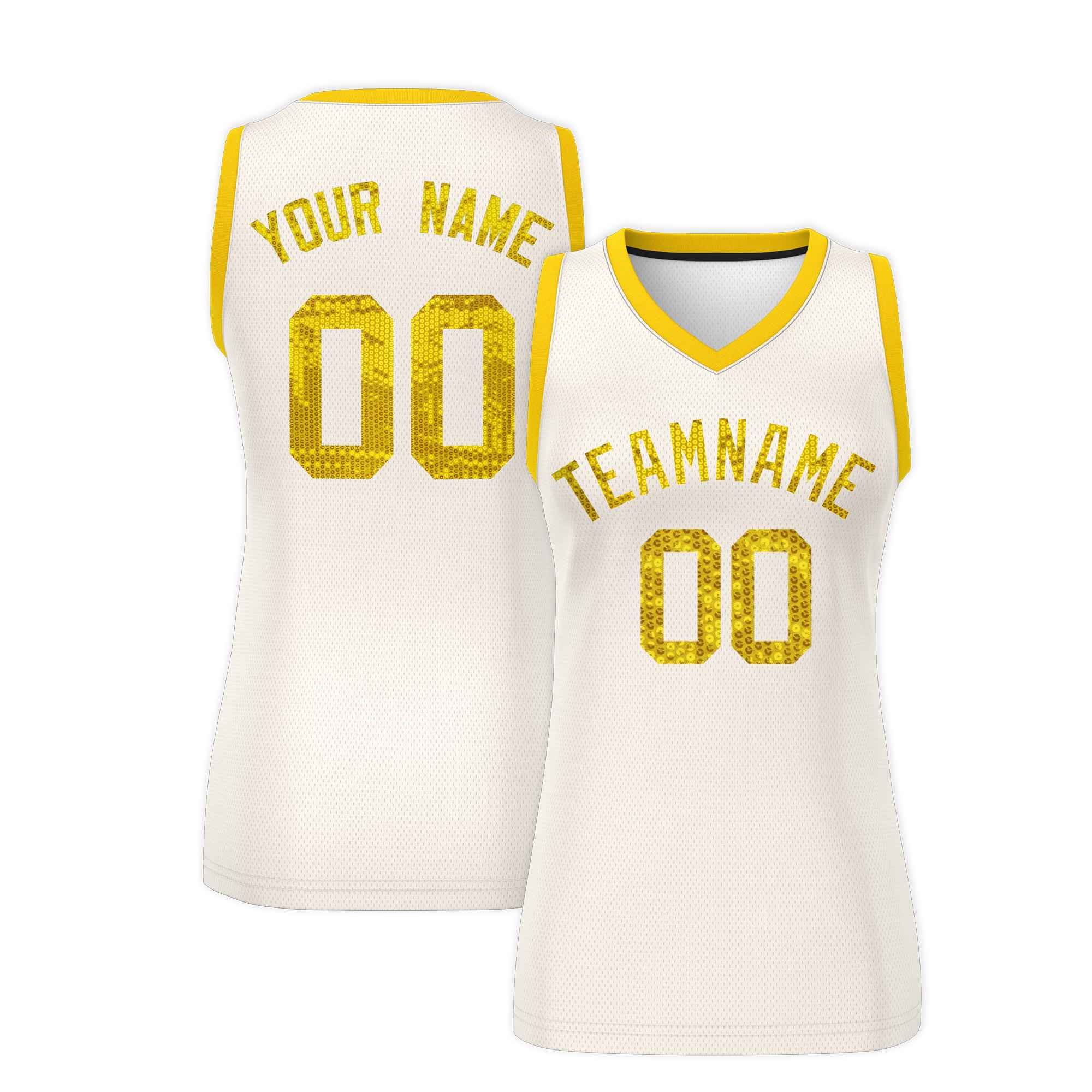 Custom Cream Gold Women Basketball Jersey Dress