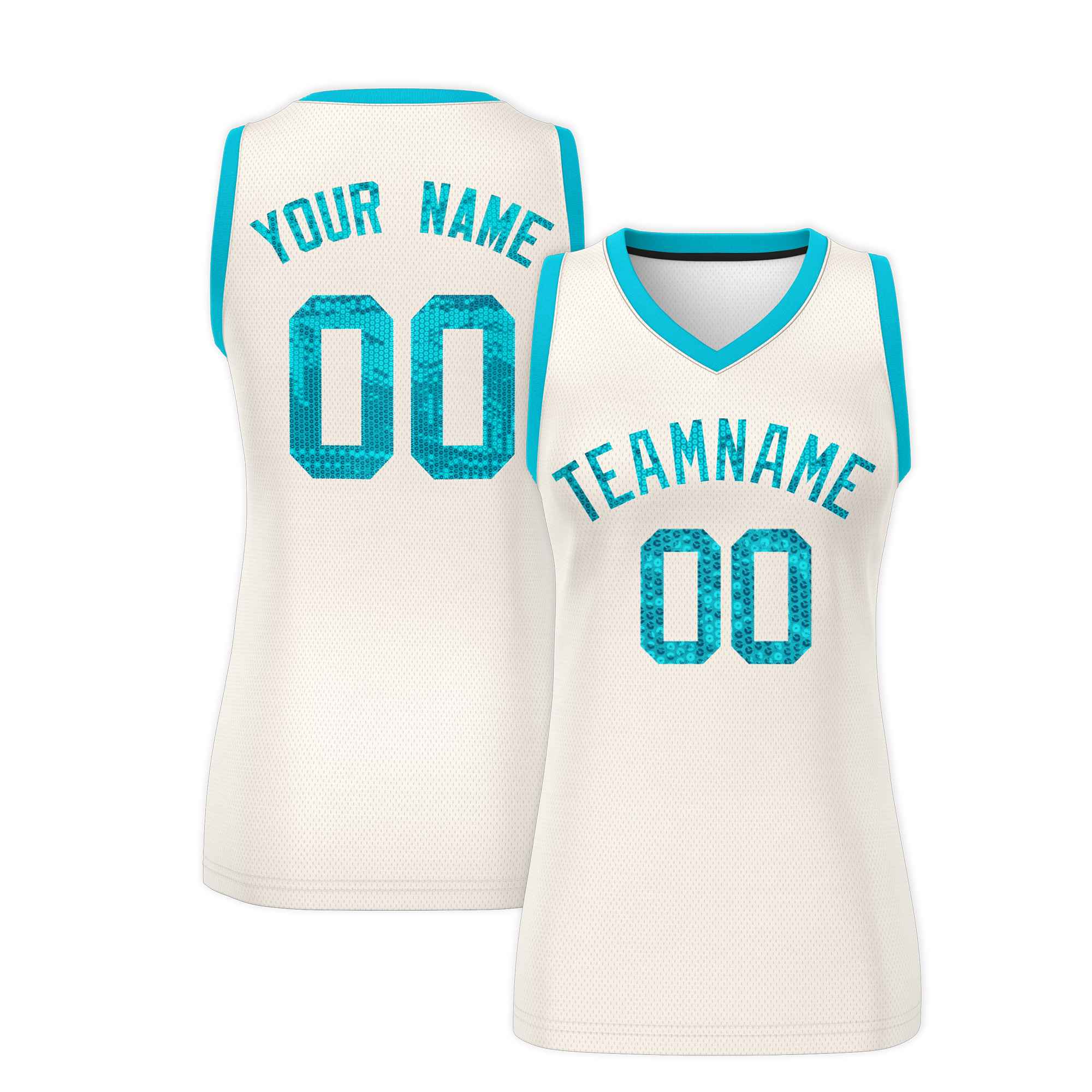 Custom Cream Sky Blue Women Basketball Jersey Dress