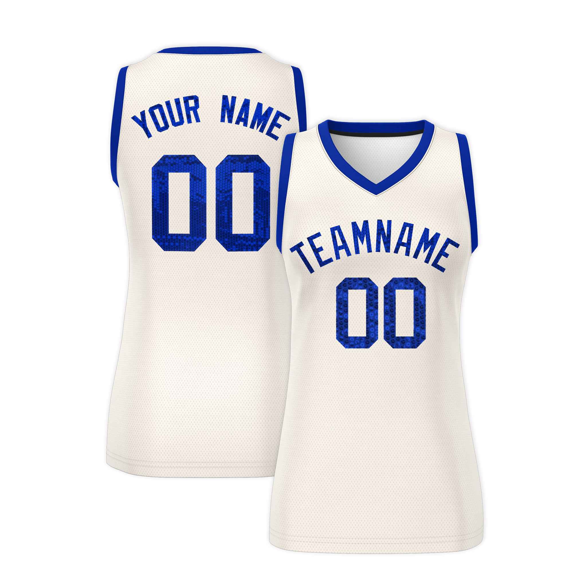 Custom Cream Royal Women Basketball Jersey Dress