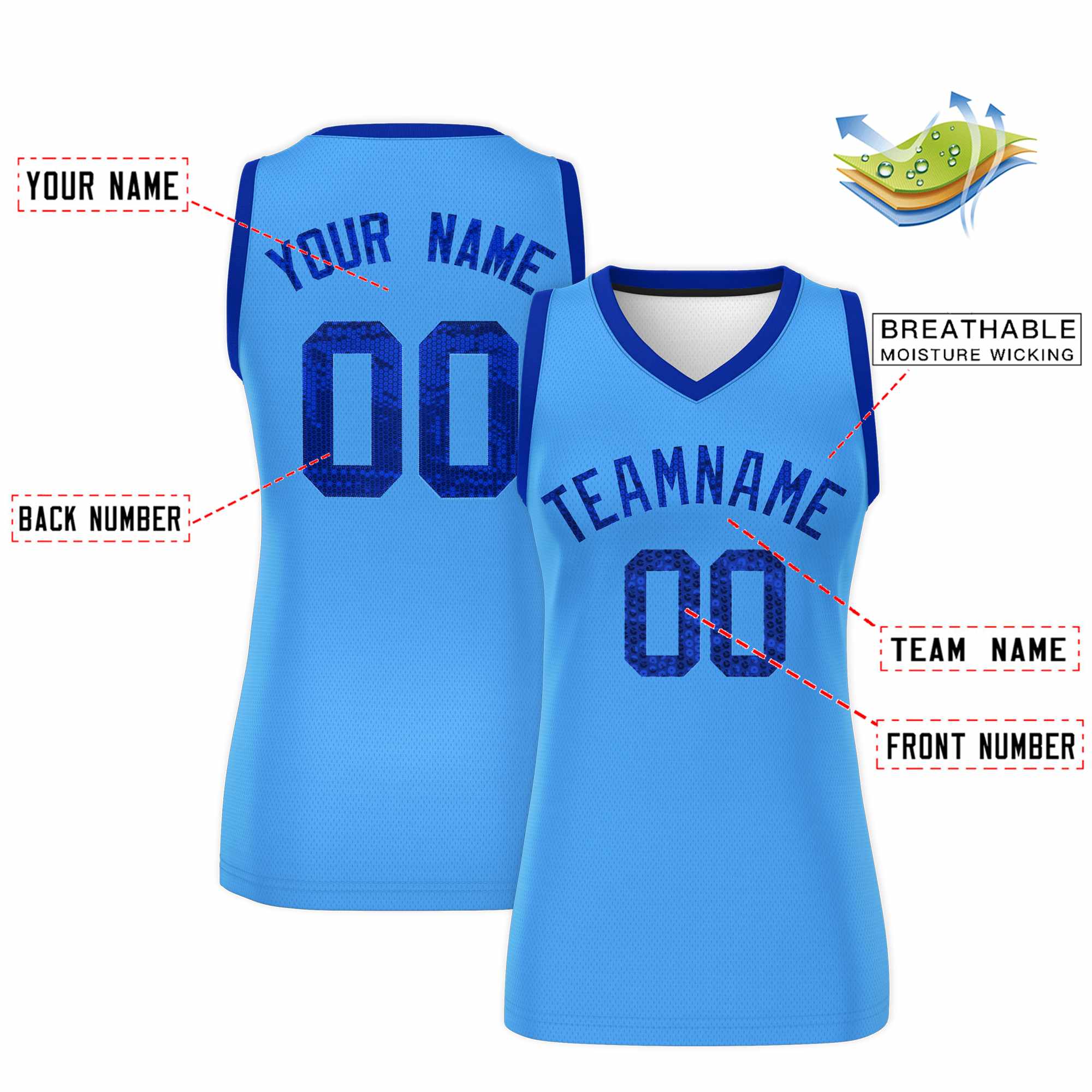 Custom Powder Blue Royal Women Basketball Jersey Dress