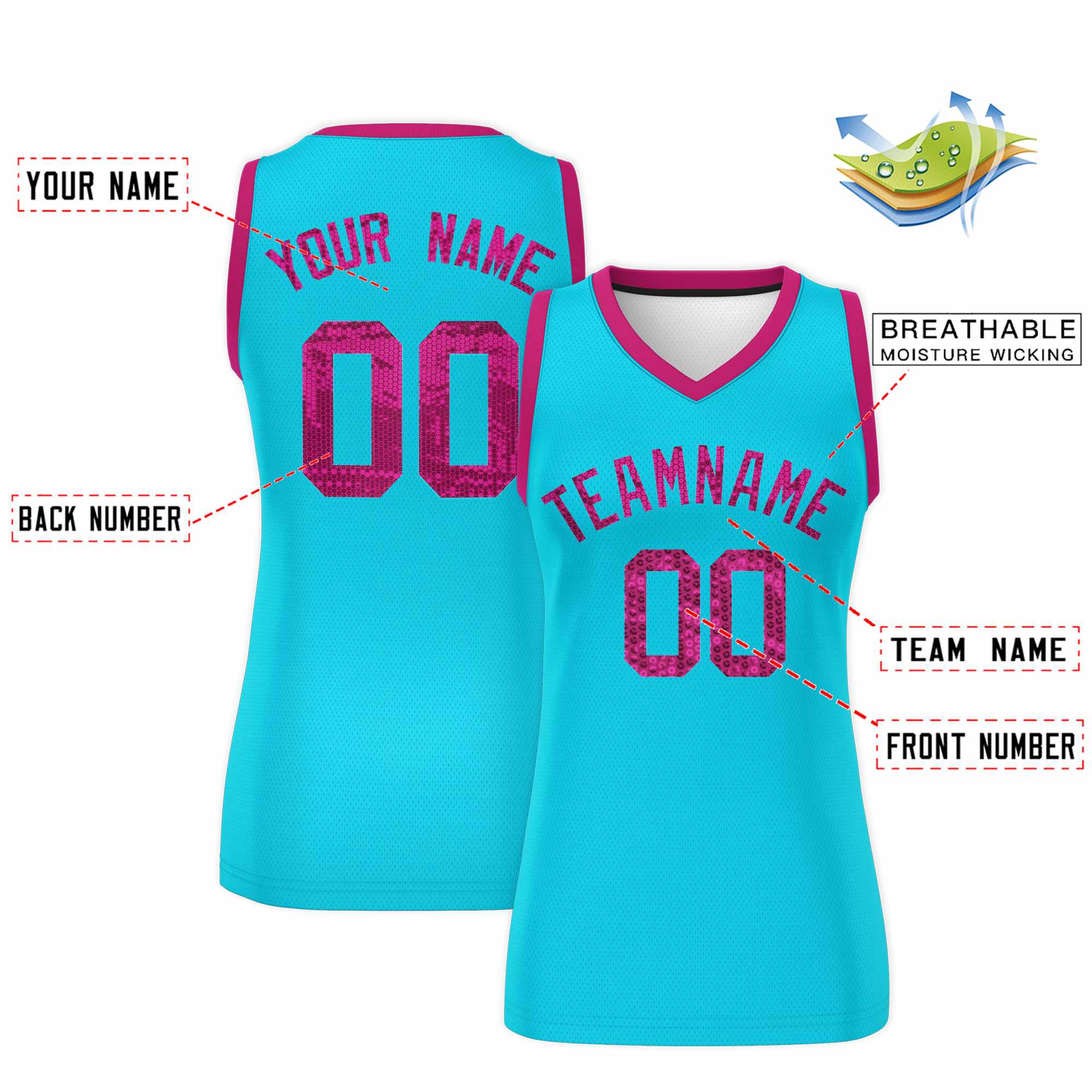 Custom Sky Blue Pink Women Basketball Jersey Dress