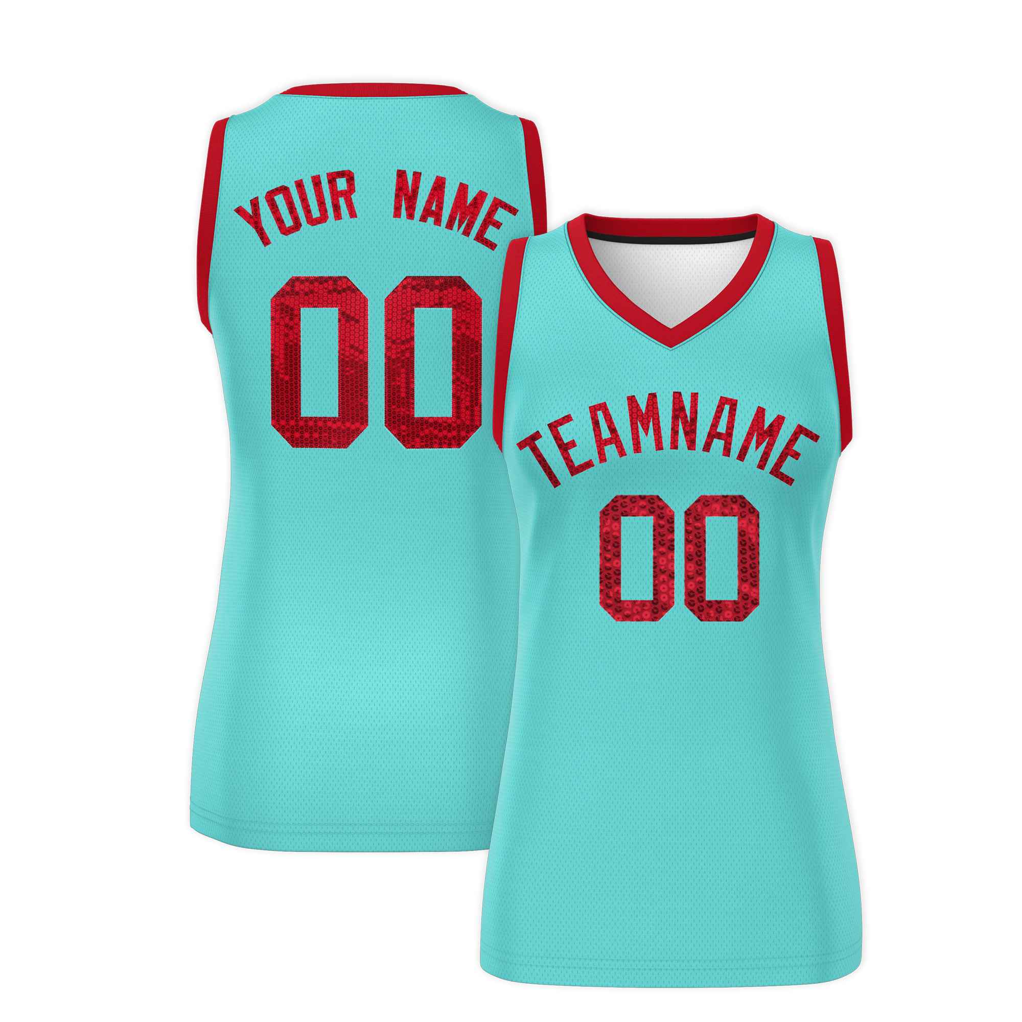 Custom Bright Green Red Women Basketball Jersey Dress