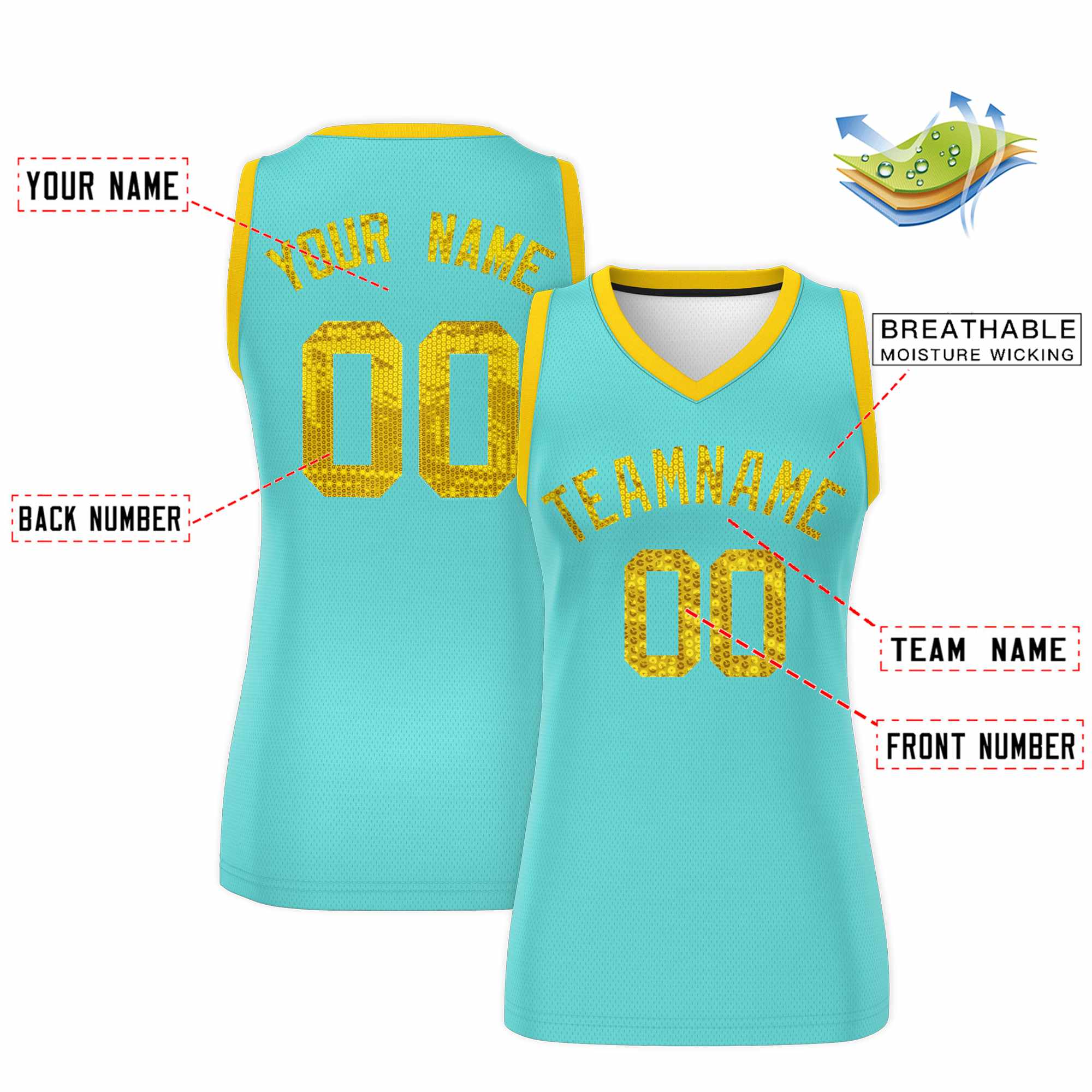 Custom Bright Green Gold Women Basketball Jersey Dress