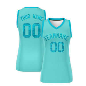 Custom Bright Green Sky Blue Women Basketball Jersey Dress