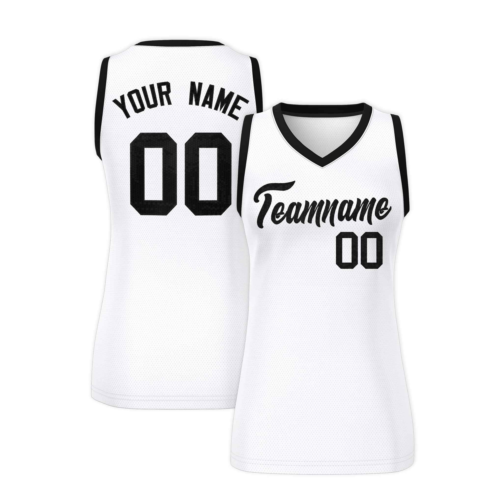 Custom White Black Women Basketball Jersey Dress