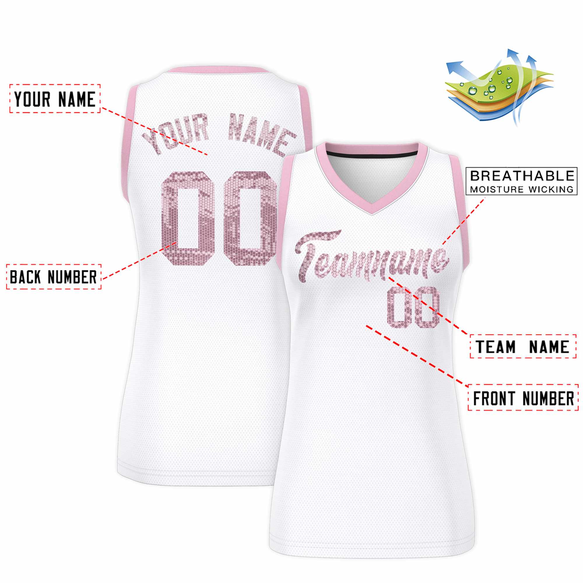 Custom White Light Pink Women Basketball Jersey Dress