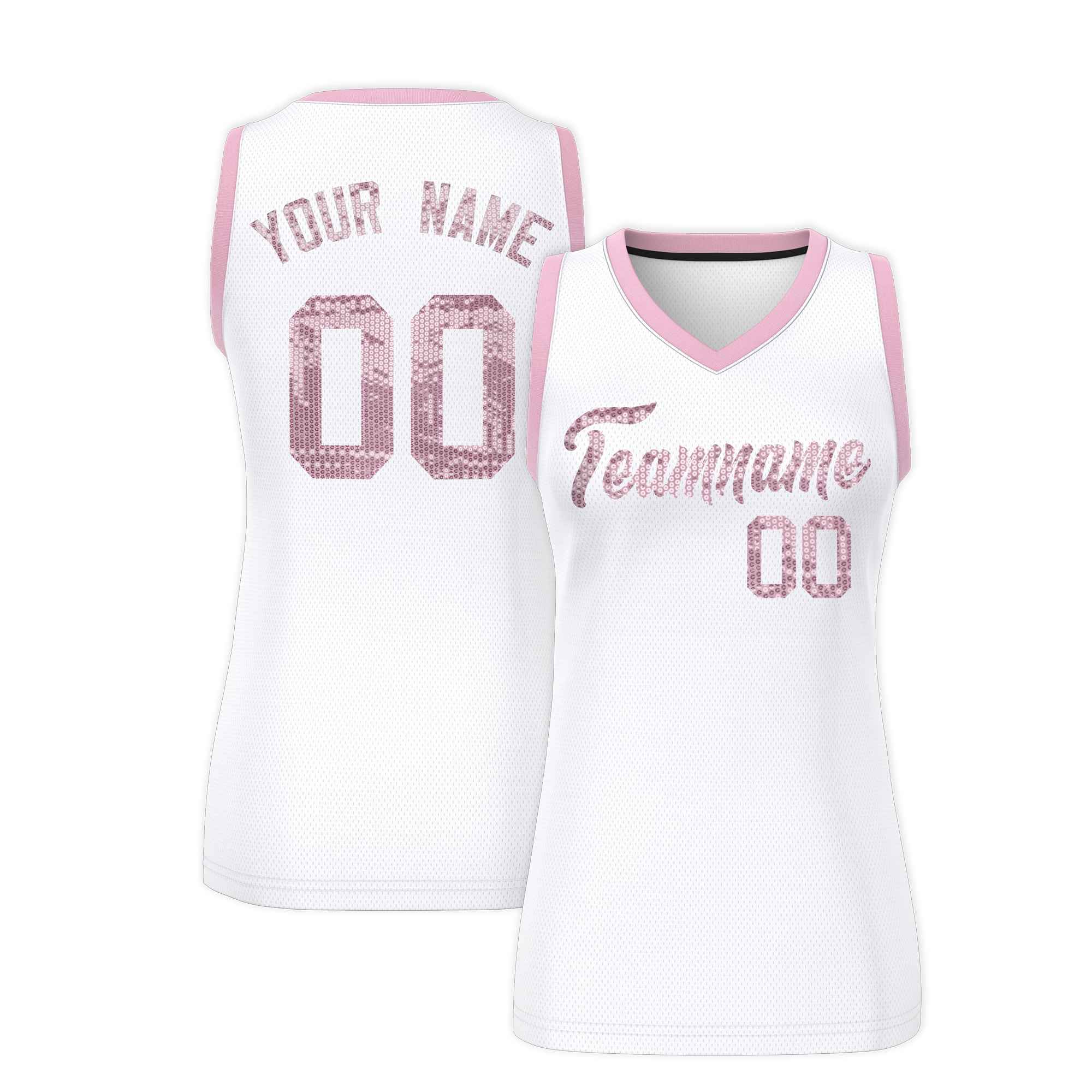 Custom White Light Pink Women Basketball Jersey Dress