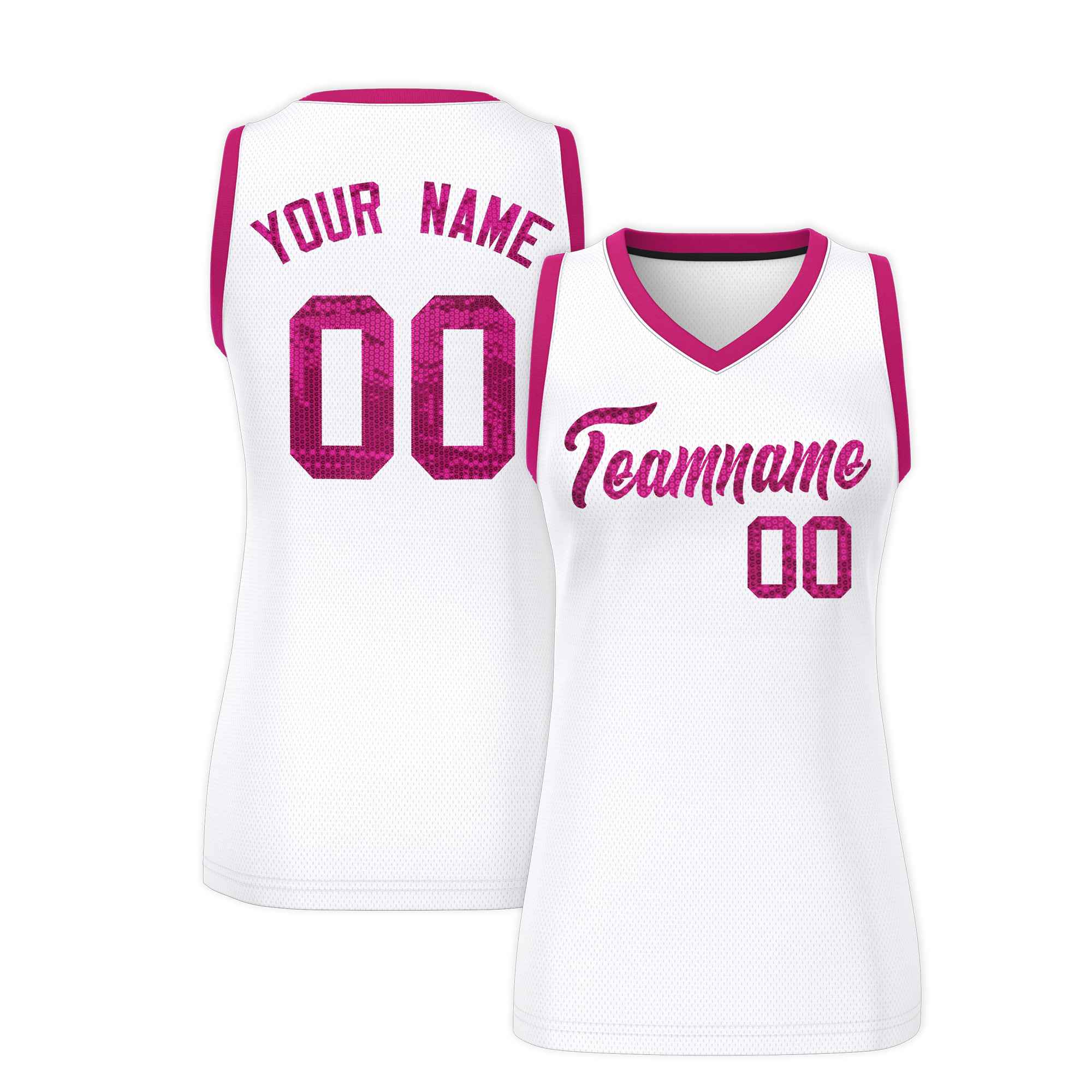 Custom White Pink Women Basketball Jersey Dress