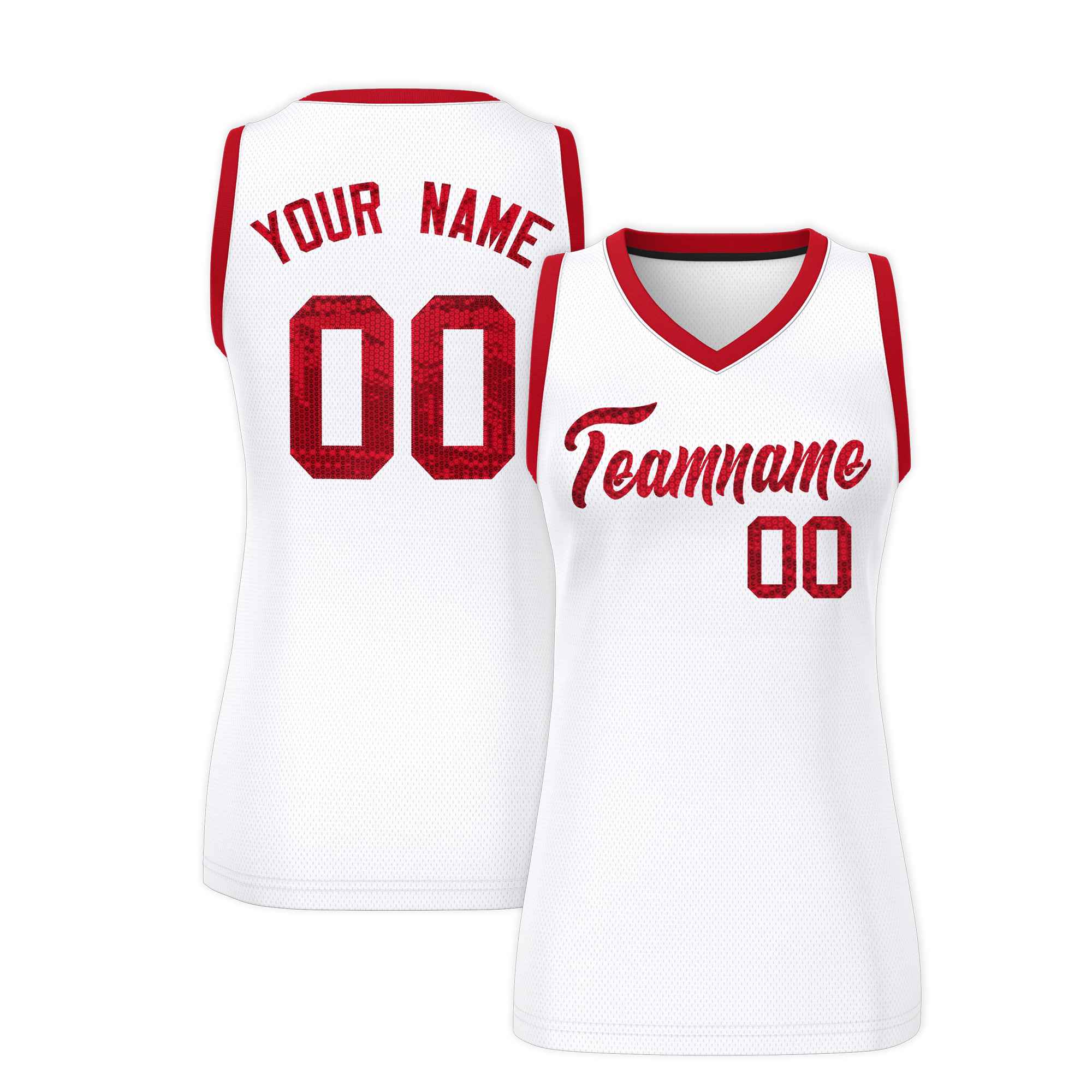 Custom White Red Women Basketball Jersey Dress