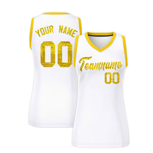 Custom White Gold Women Basketball Jersey Dress