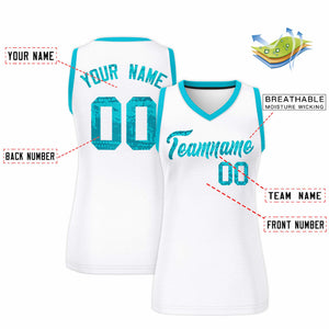 Custom White Sky Blue Women Basketball Jersey Dress