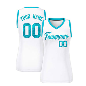 Custom White Sky Blue Women Basketball Jersey Dress