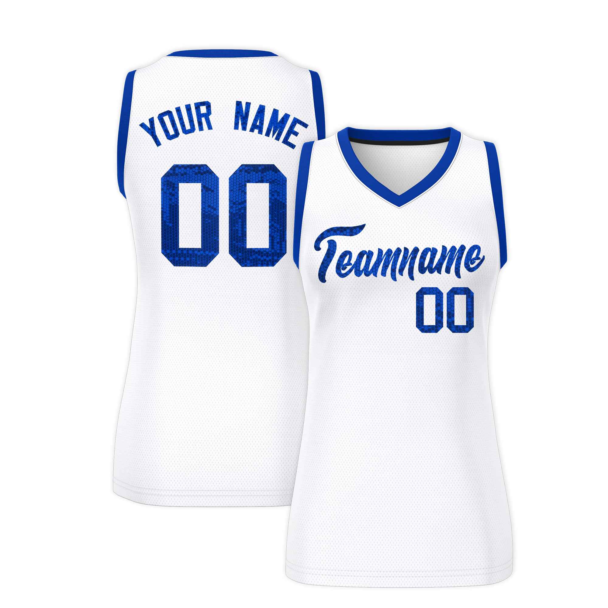 Custom White Royal Women Basketball Jersey Dress