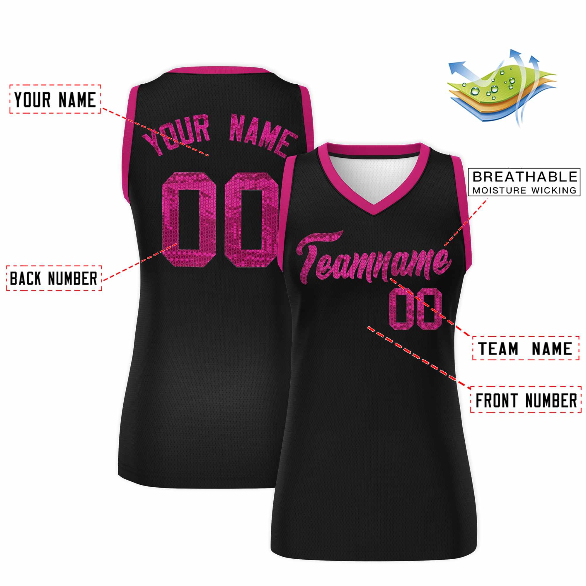 Custom Black Pink Women Basketball Jersey Dress