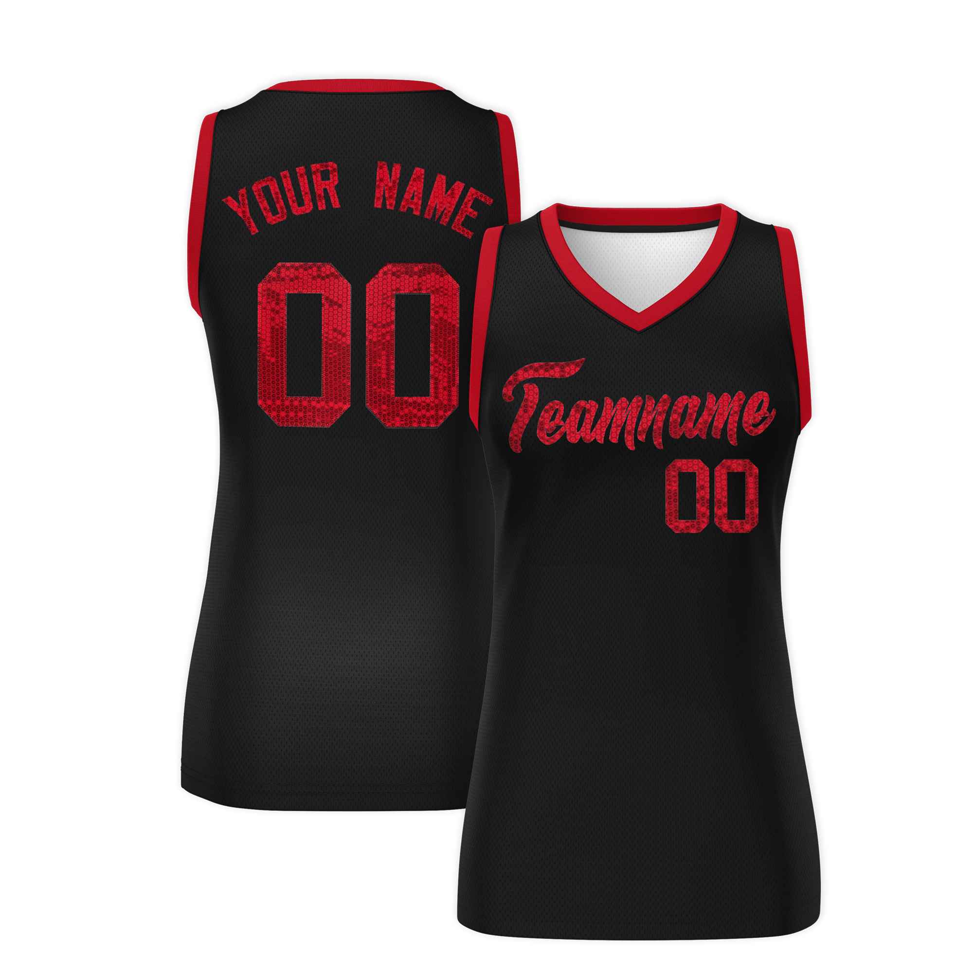 Custom Black Red Women Basketball Jersey Dress