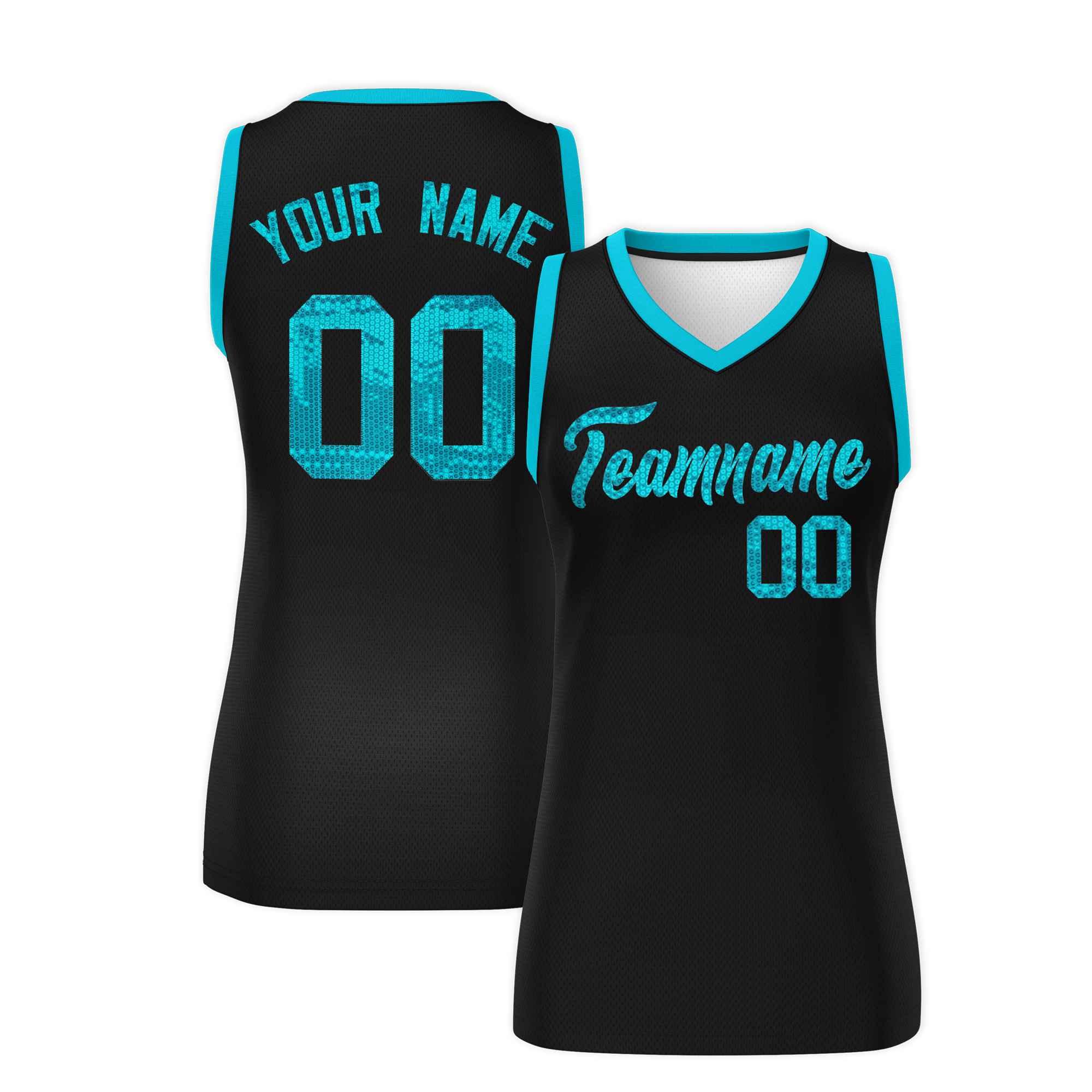 Custom Black Sky Blue Women Basketball Jersey Dress