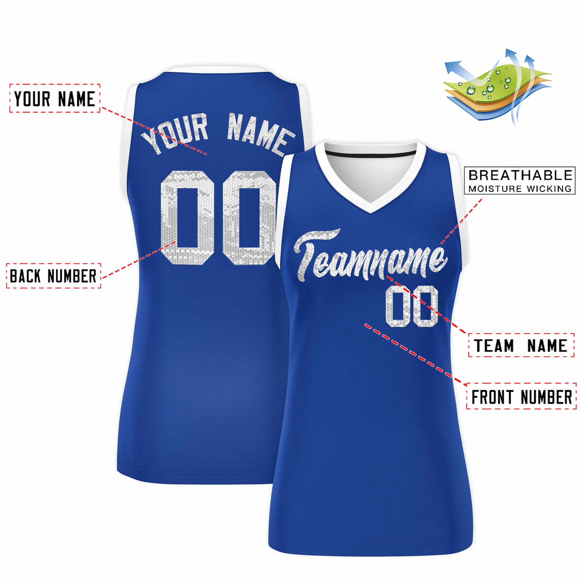 Custom Royal White Women Basketball Jersey Dress