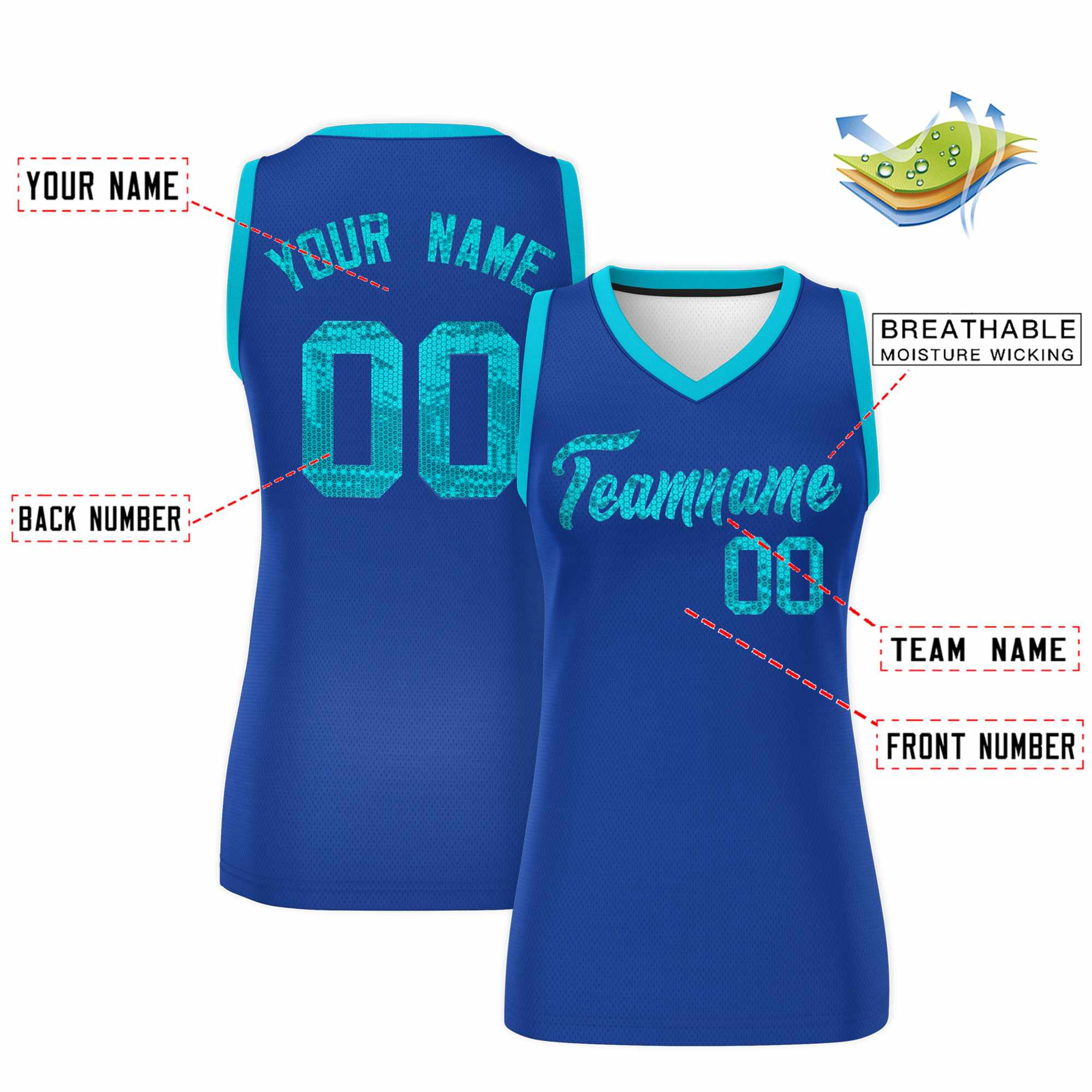 Custom Royal Sky Blue Women Basketball Jersey Dress