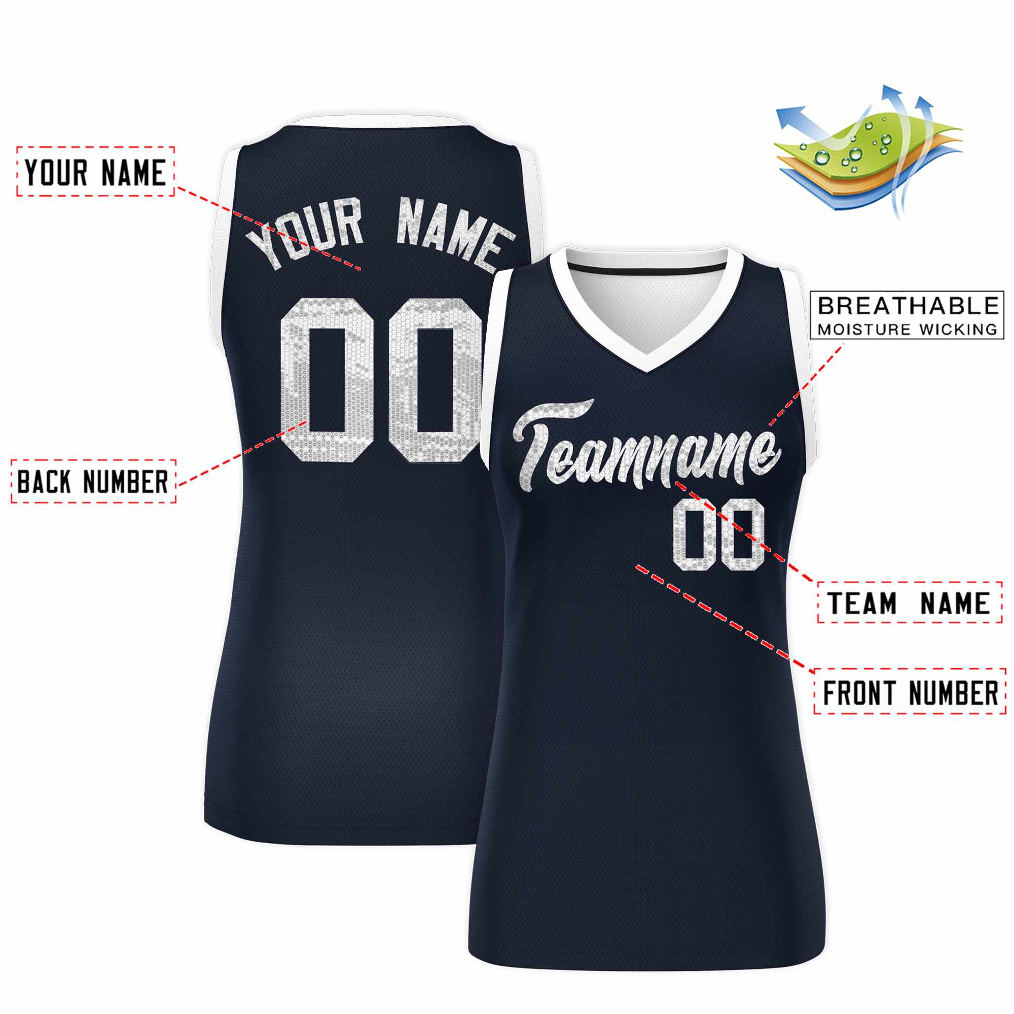 Custom Navy White Women Basketball Jersey Dress